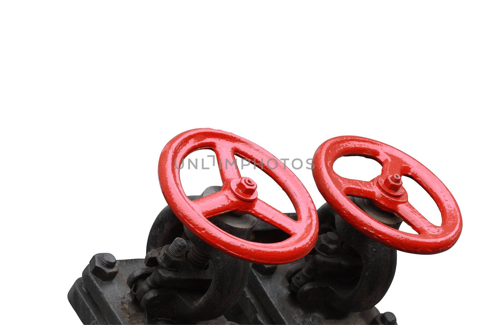 Two red valves isolated on white background with clipping path