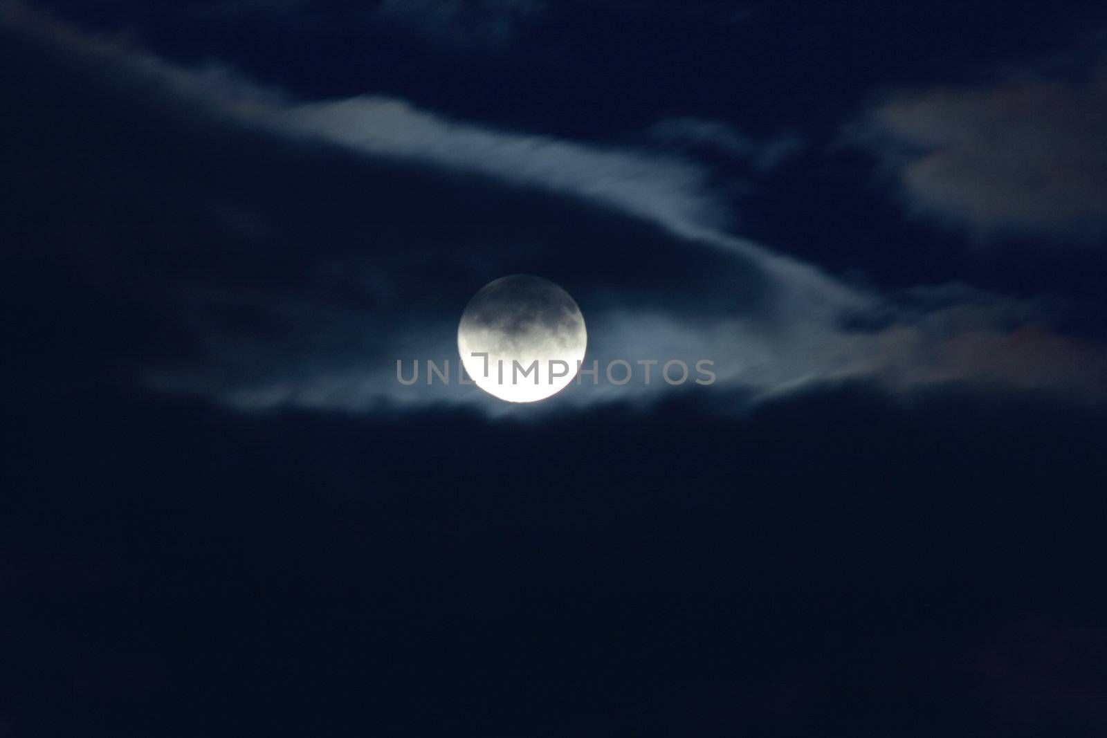 Full moon and clouds on night sky background