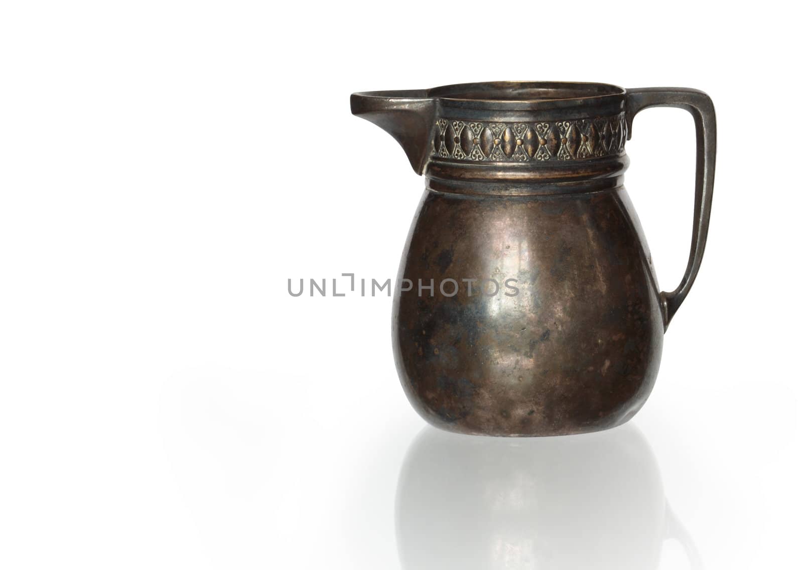 Ancient bronze jug isolated on white background with clipping path