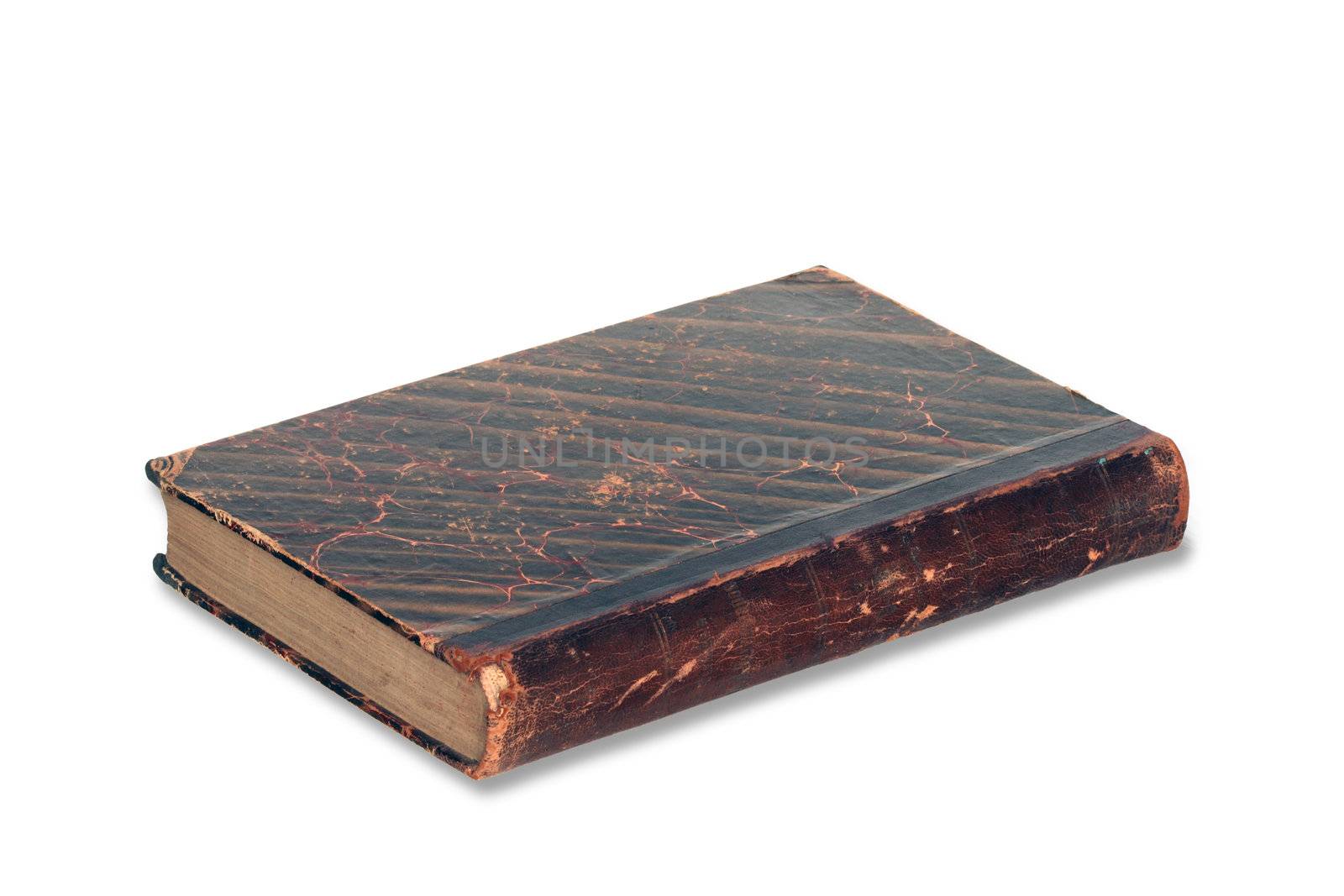 Old book standing on white background isolated with clipping path