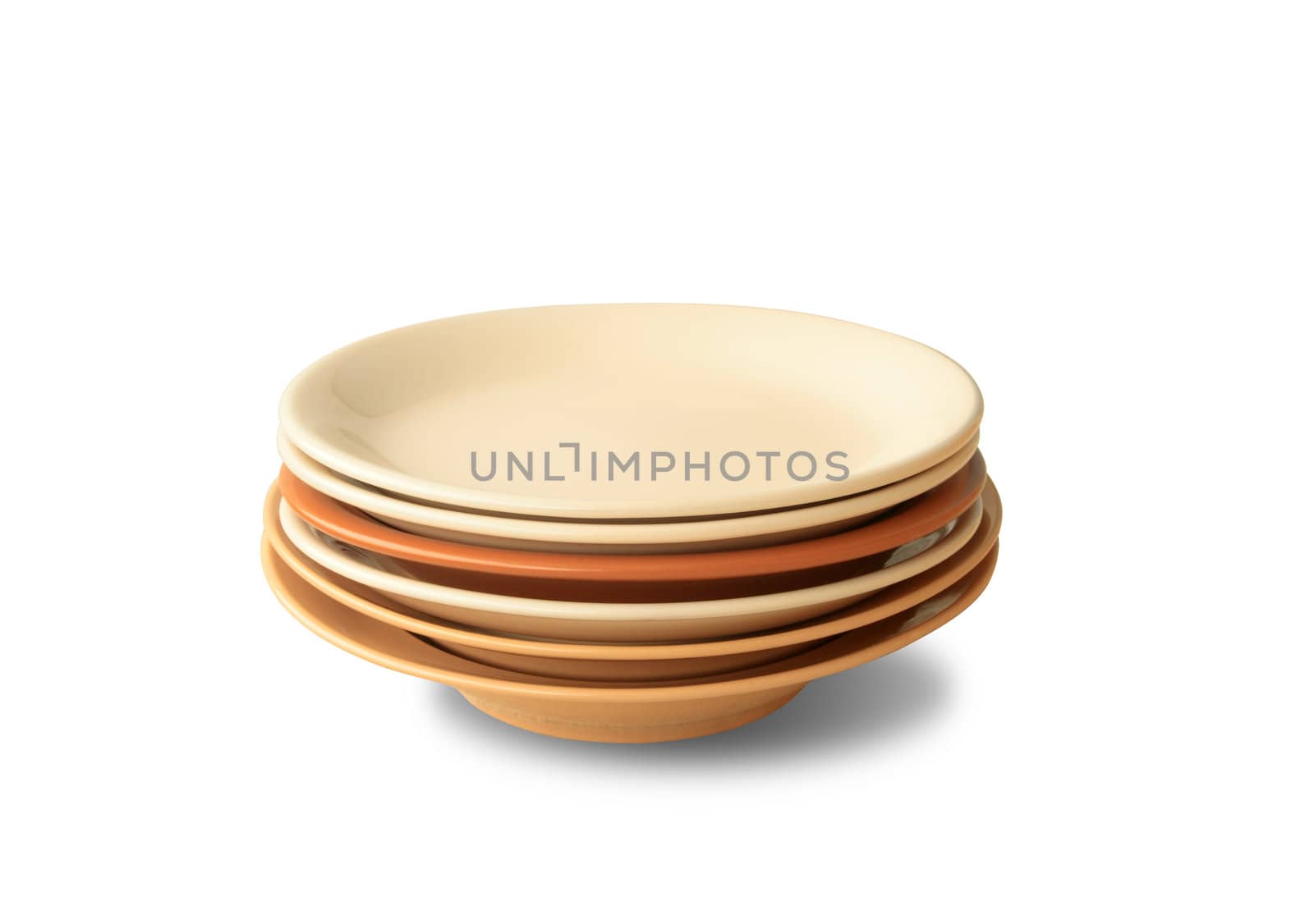 Stack of colored plates isolated on white background with clipping path