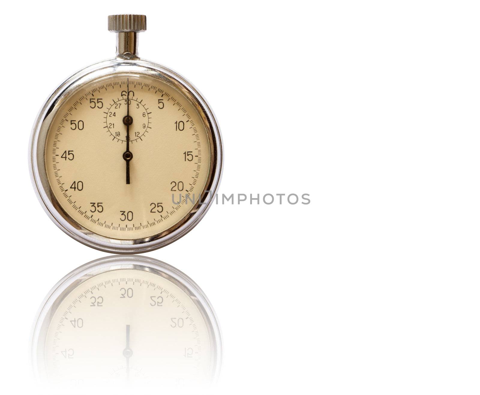 Old stopwatch with reverberation isolated on white background with clipping path