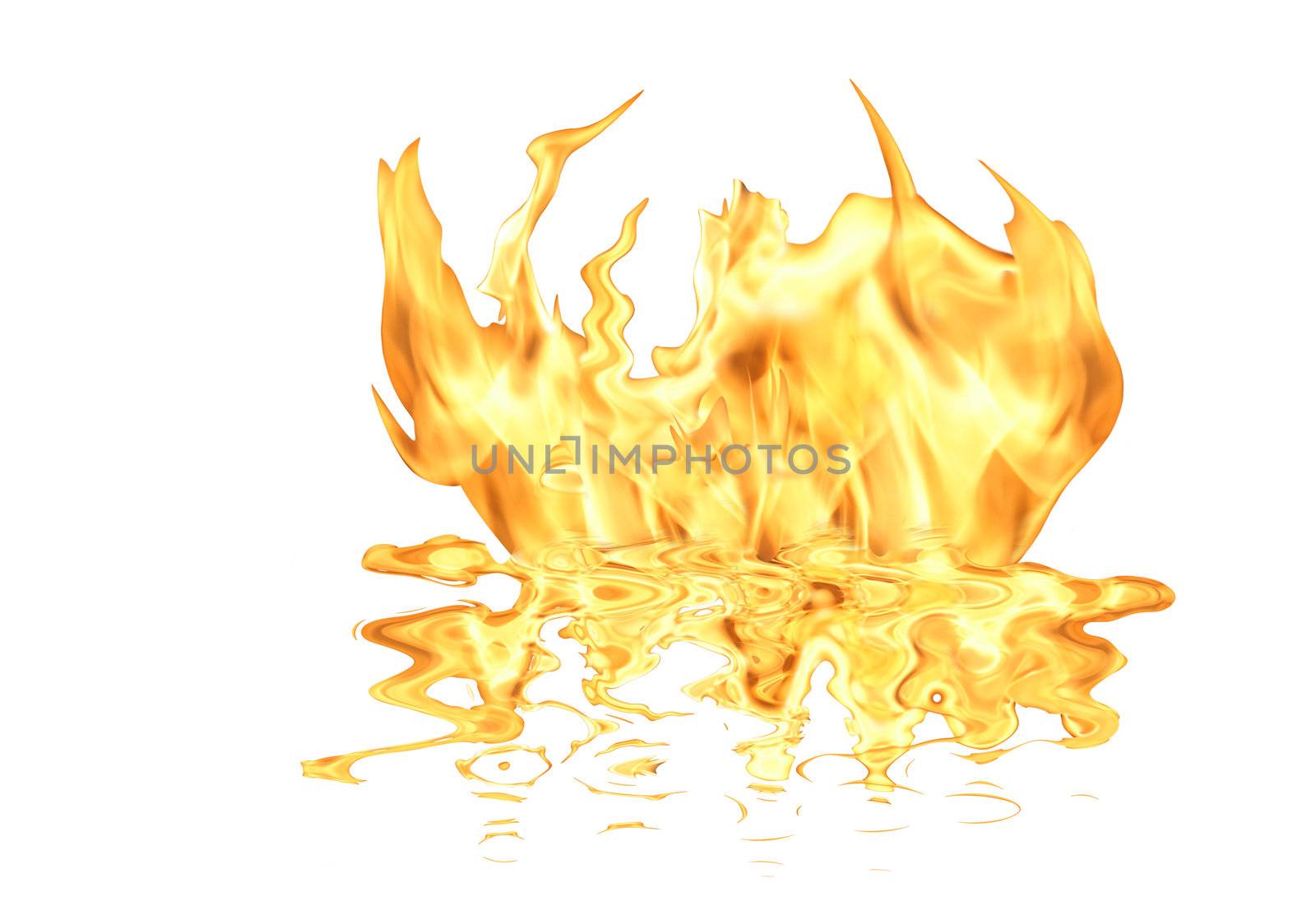 Single fire flame isolated on white background with copy space