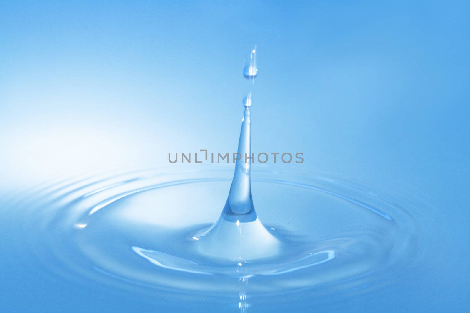 Splashing water abstract blue background with falling drop