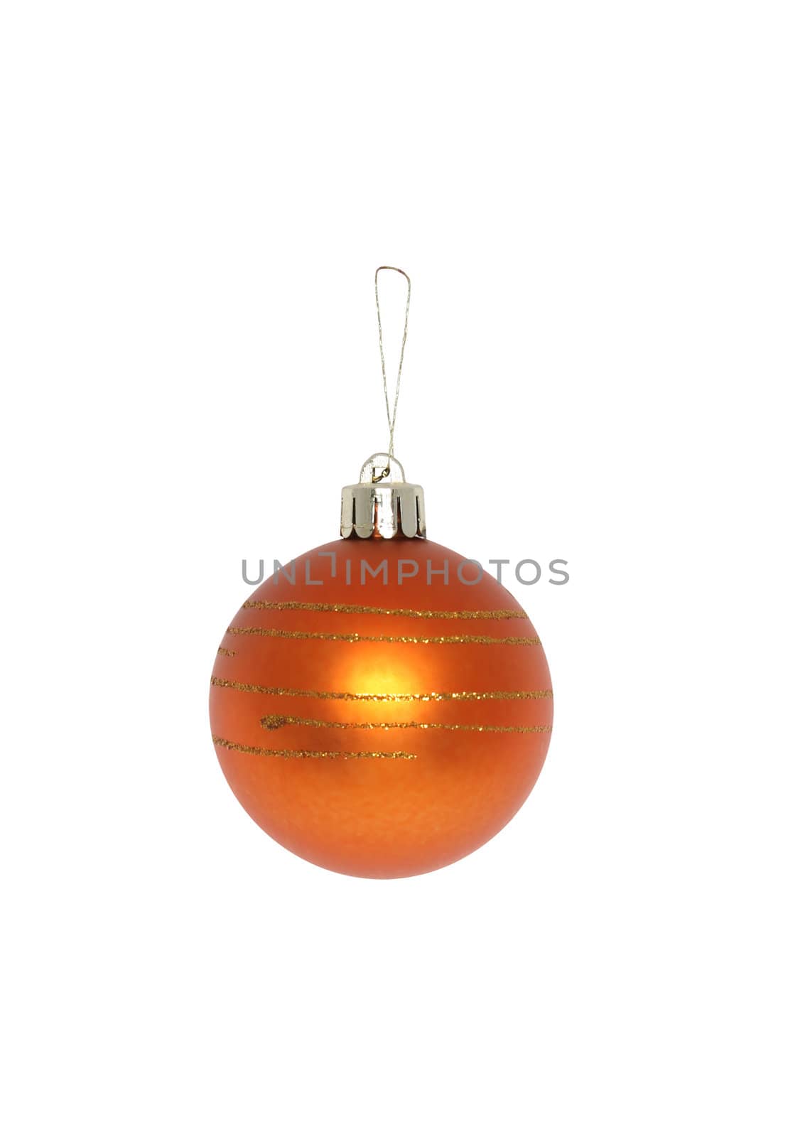 One ginger Christmas ball hanging on white background. Object with clipping path