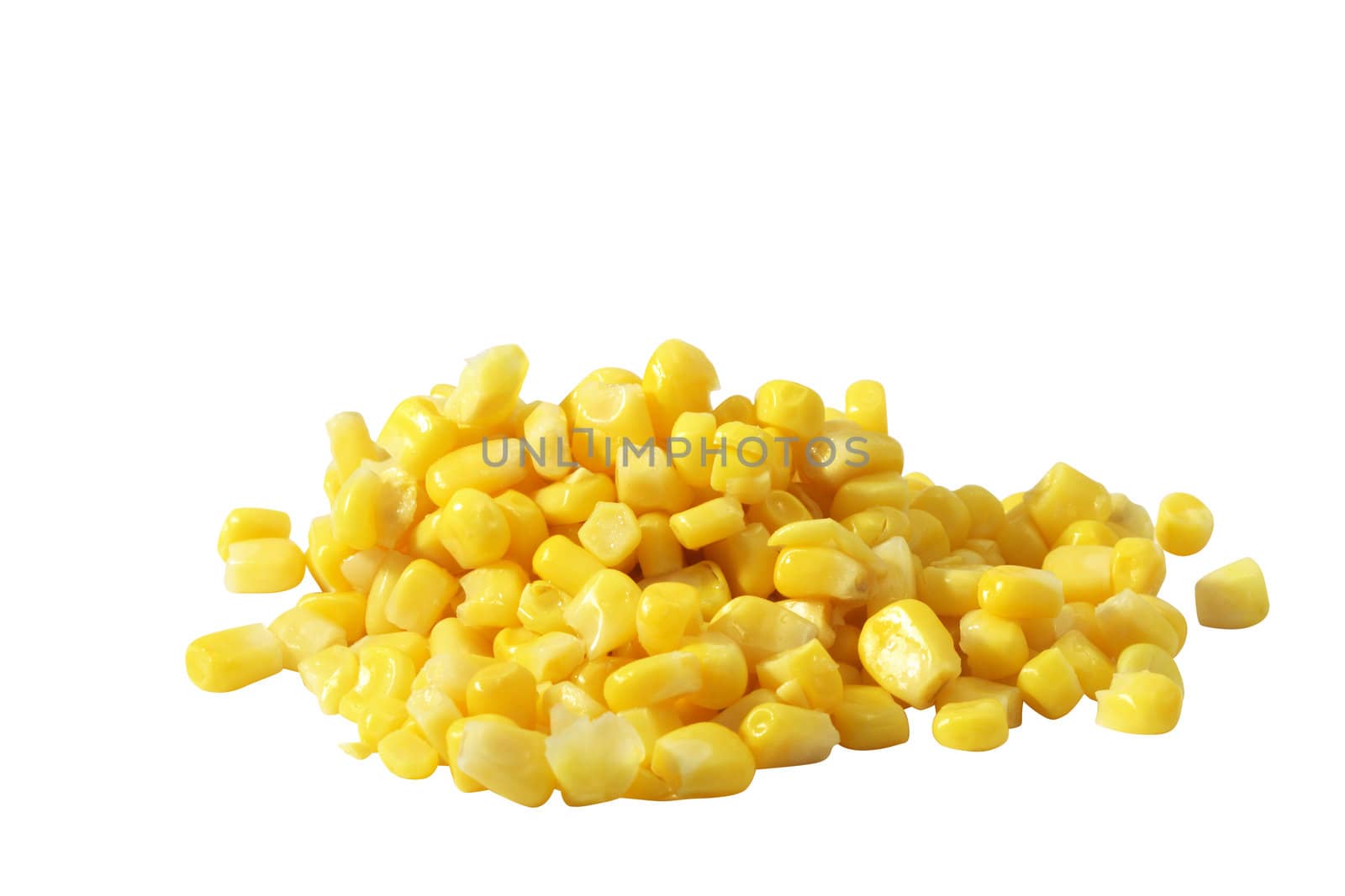Corn beans lying on white background. Isolated with clipping path