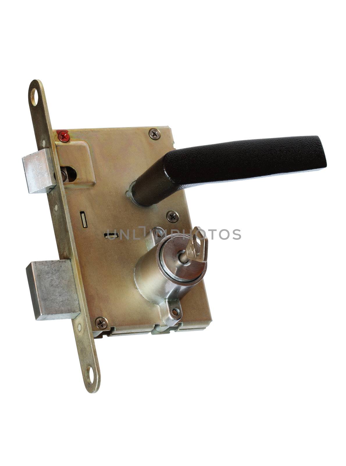 Modern door lock isolated on white background with clipping path