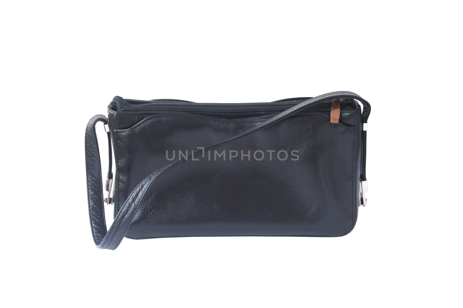 Nice black leather woman's purse isolated on white background with clipping path