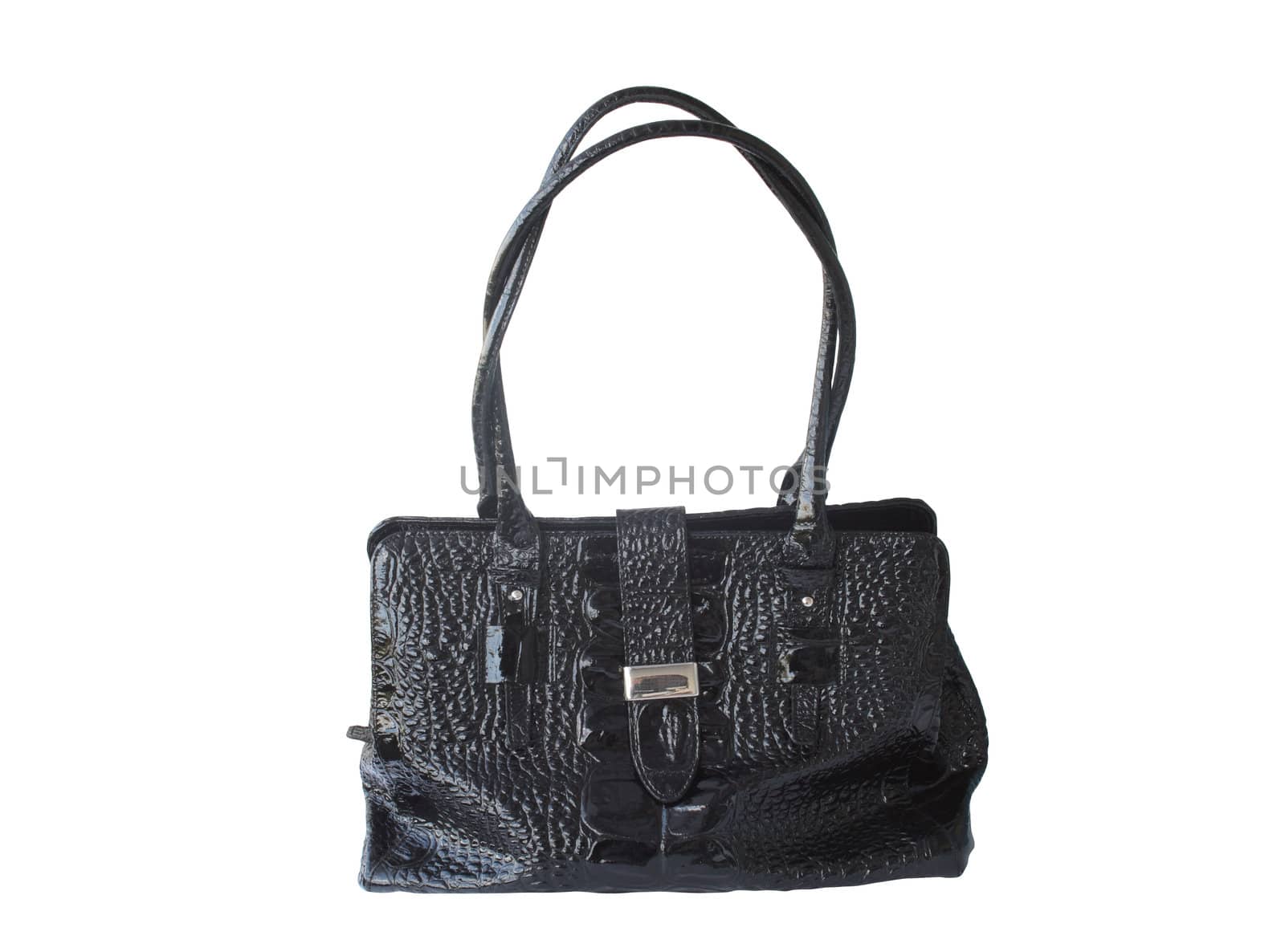 Nice black leather woman's city bag isolated on white background with clipping path