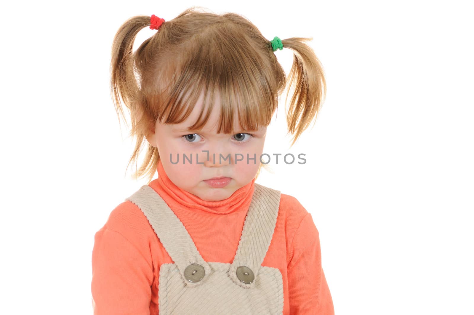 Portrait of the thoughtful girl isolated on white background