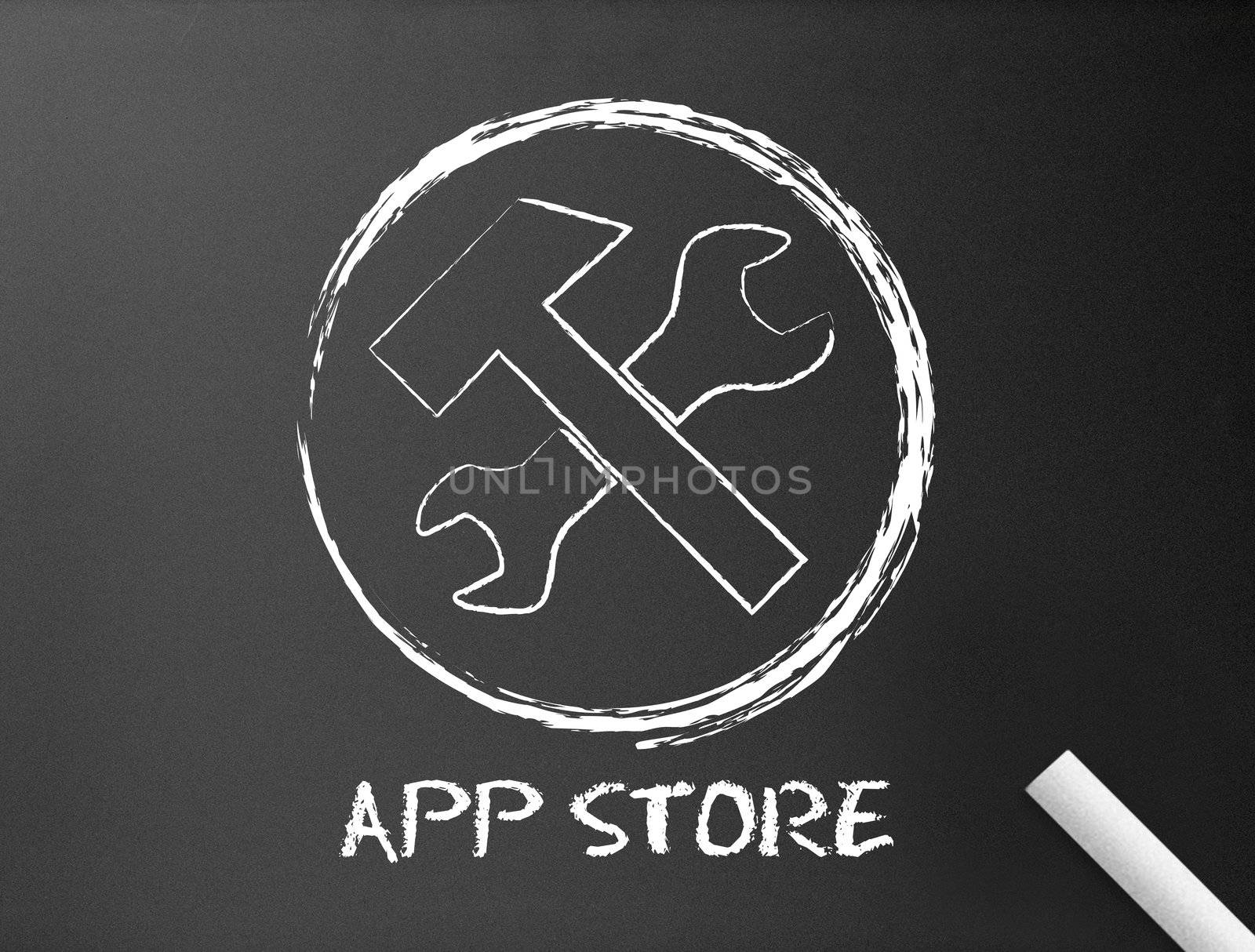 Dark chalkboard with an app store illustration. 