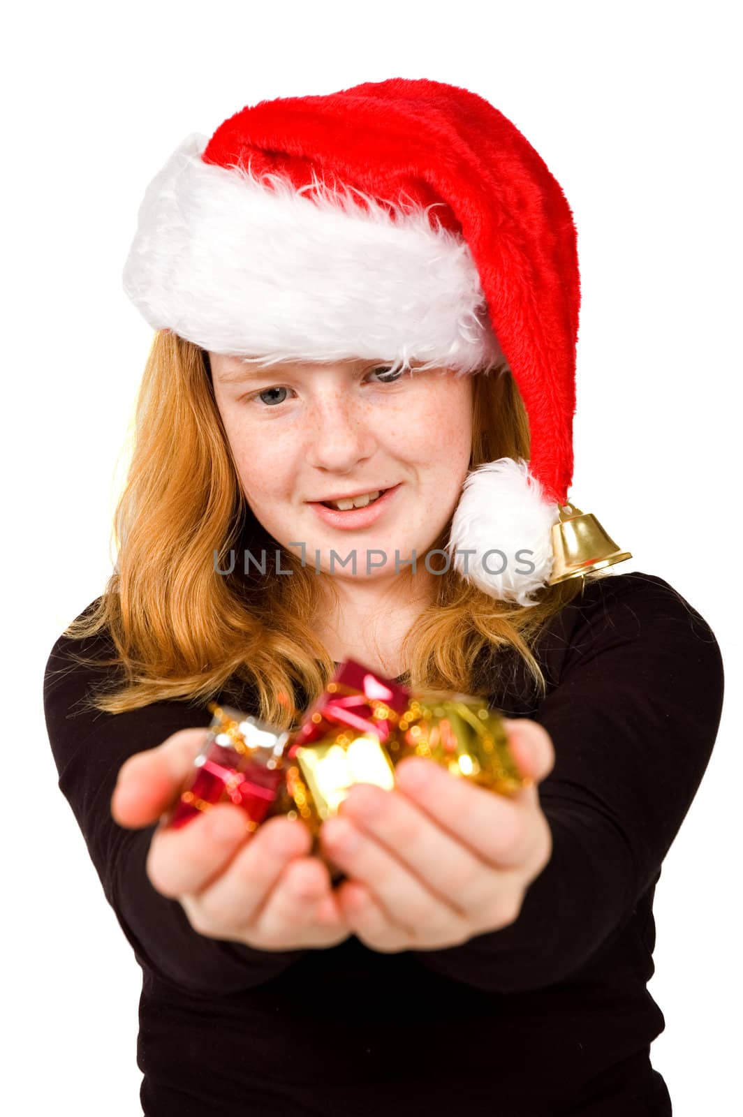 little girl is holding little christmas presents by ladyminnie