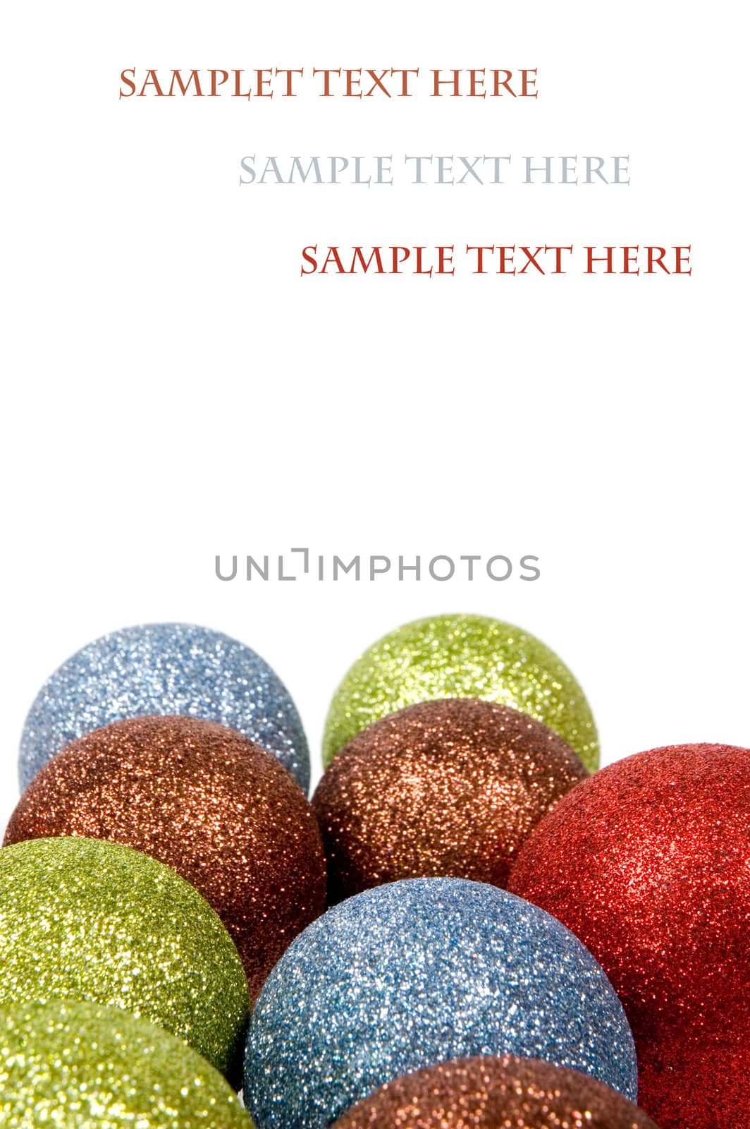 business christmas card with christmas balls isolated on white