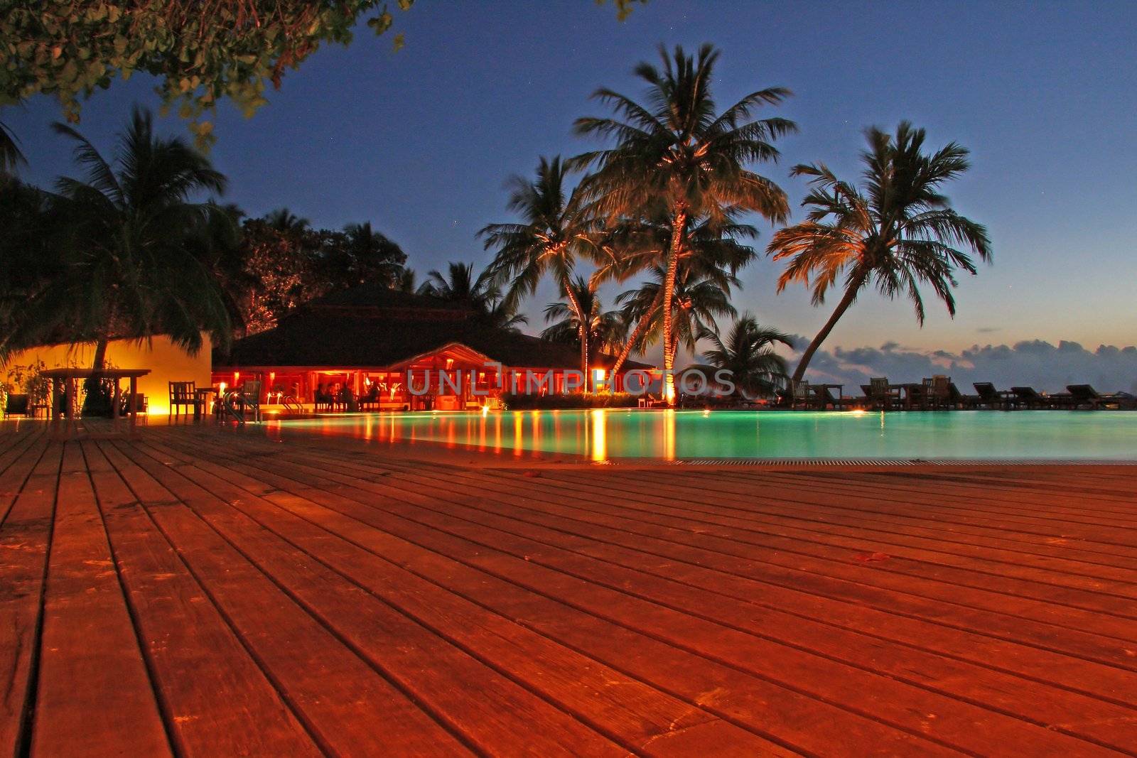 Poolview photographed in the evening at Meeru, Maldives