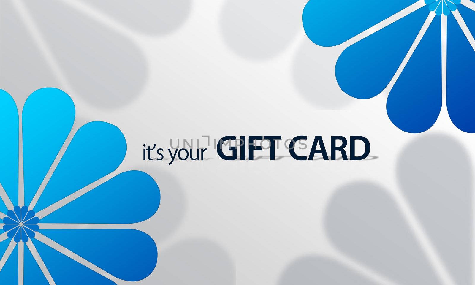 High resolution gift card graphic with blue floral elements ready to print.