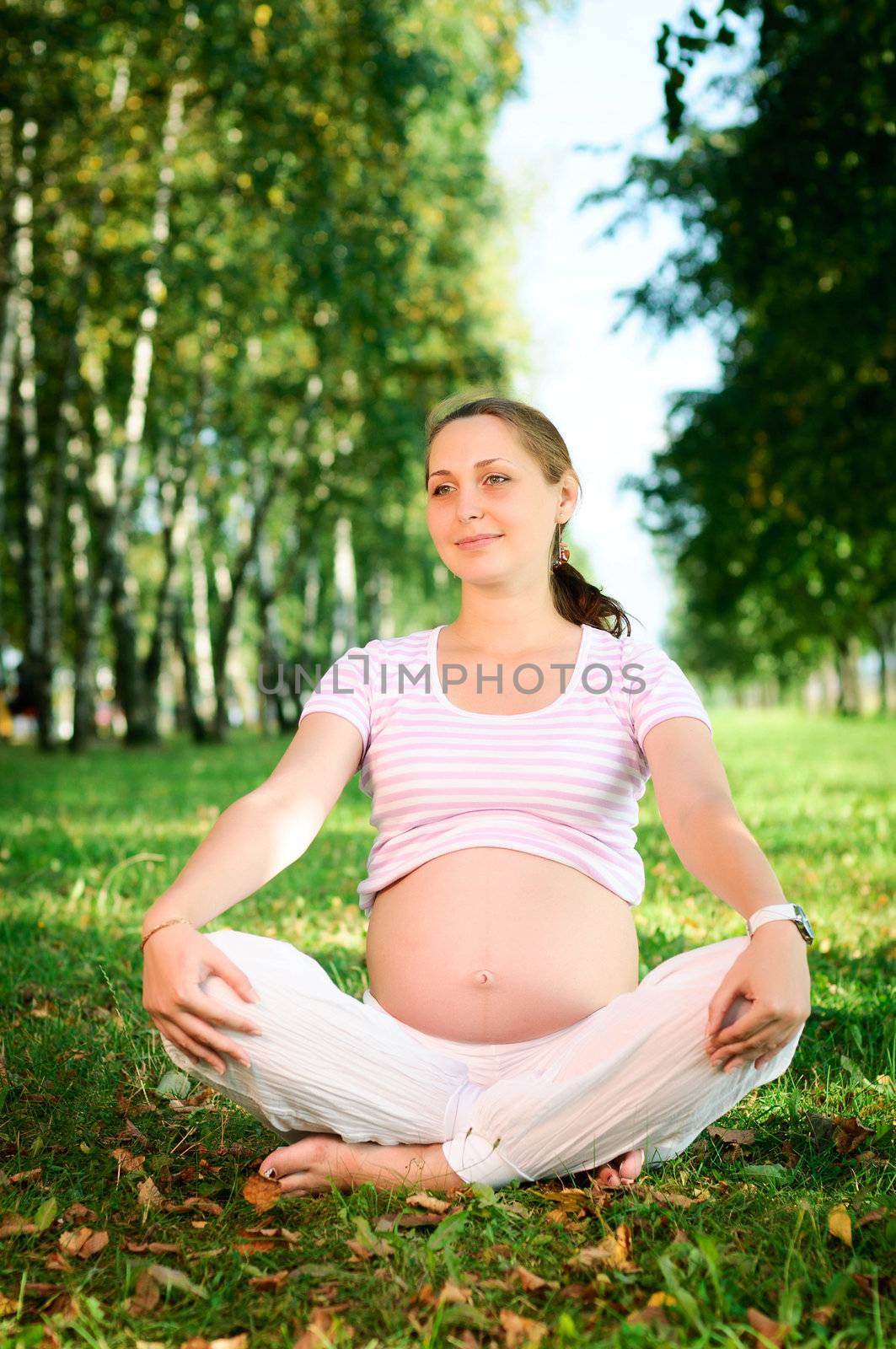 Beautiful pregnant woman relaxing in the park by Draw05