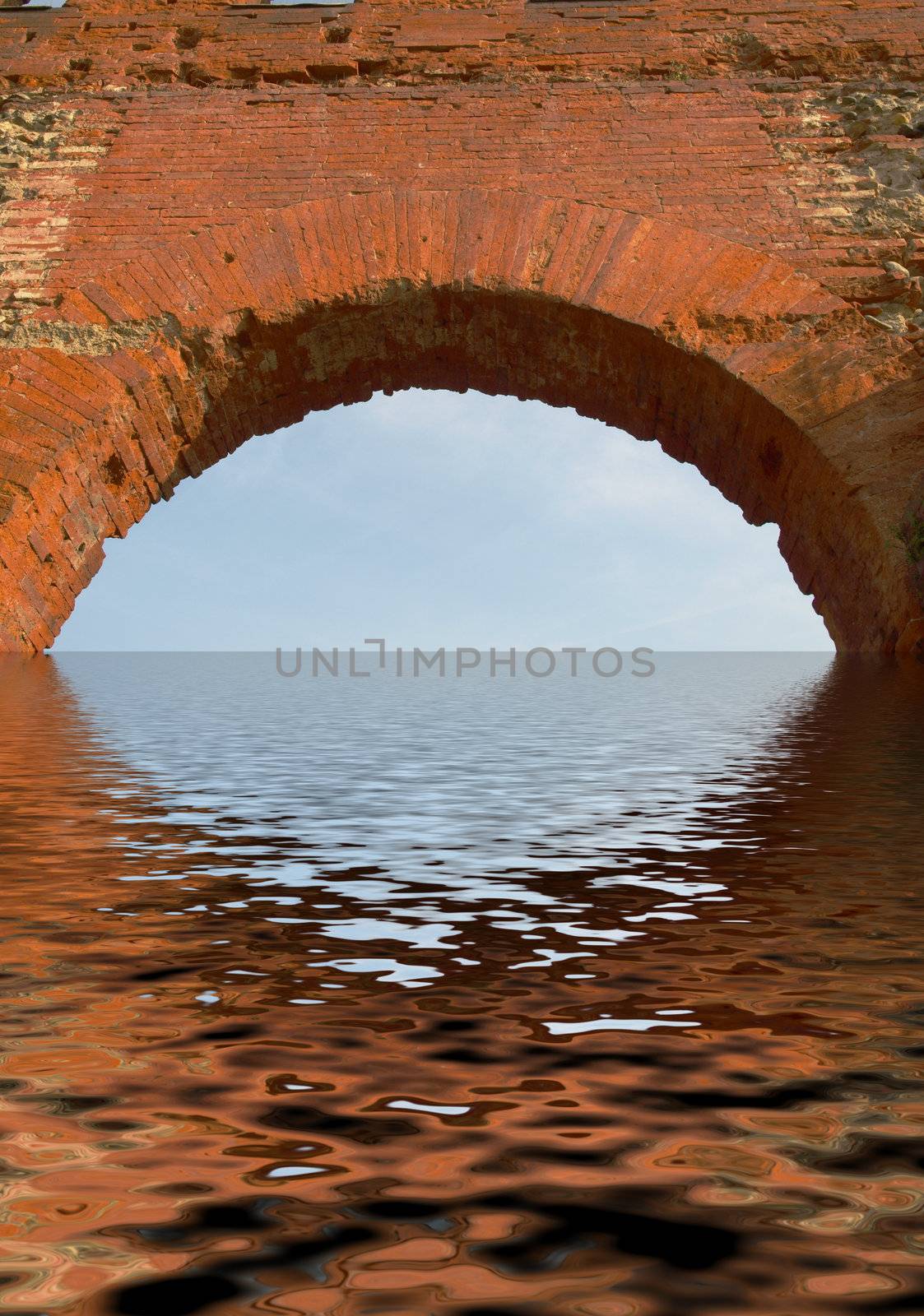 Ancient roman arch ruins reflected in sea water - A vision of Atlantis