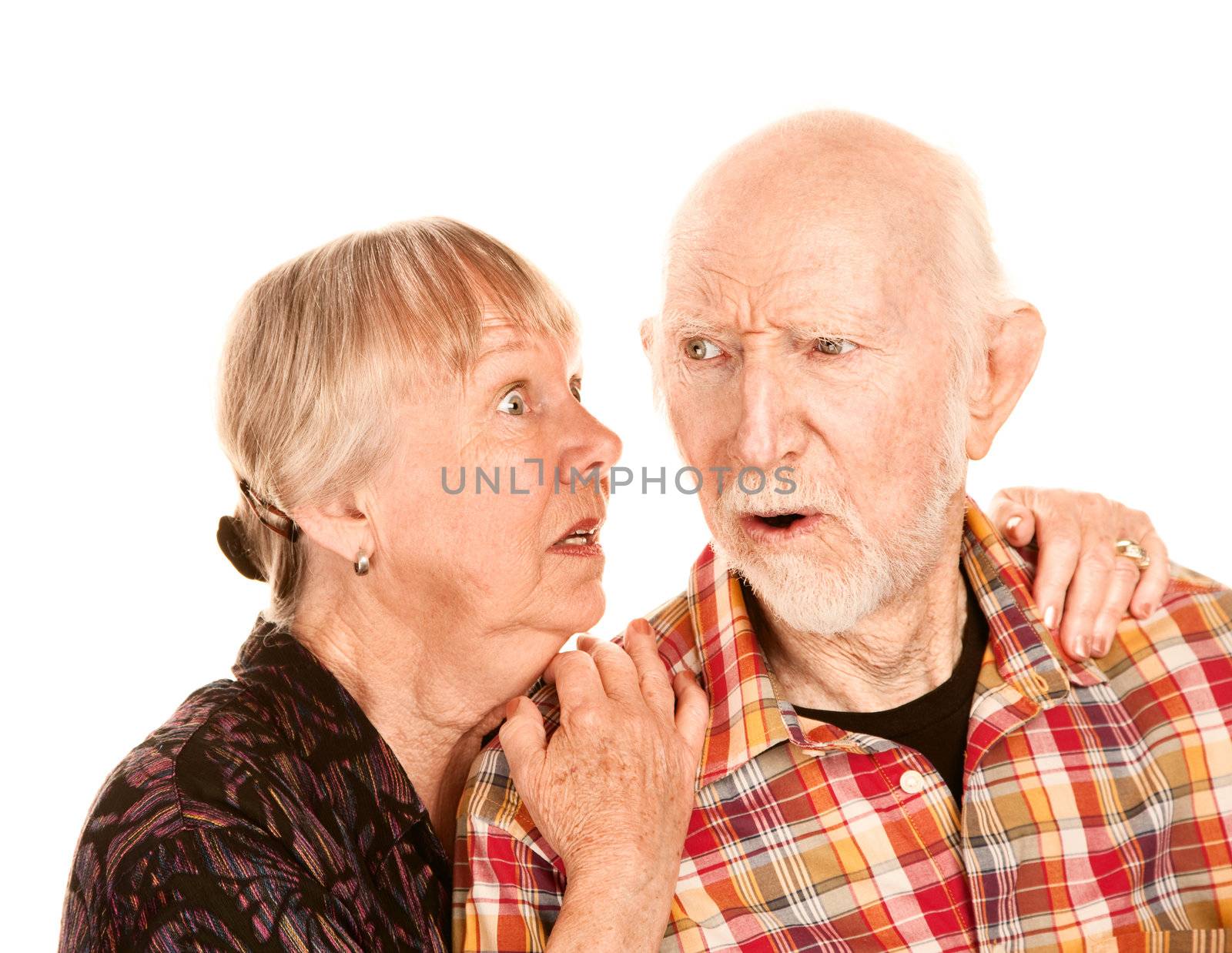 Senior woman sharing important information with skeptical man