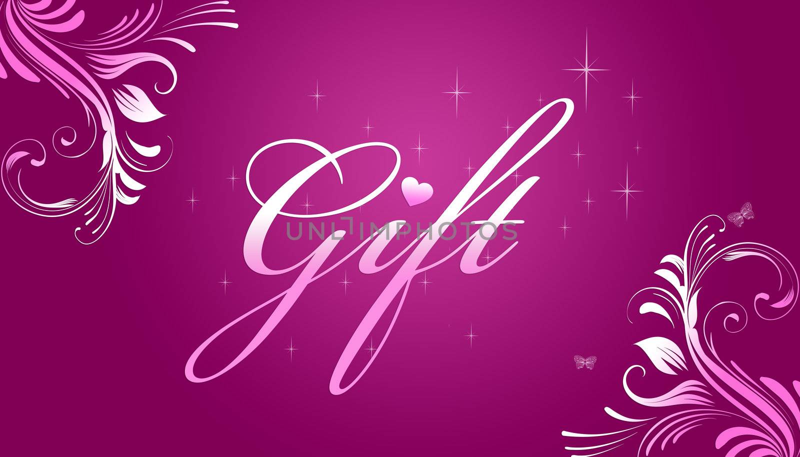 High resolution promotional gift certificate grahic with floral elements on pink background.  
