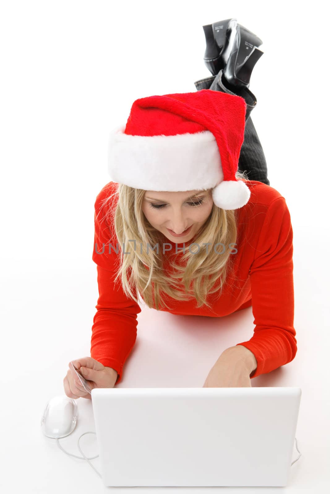 A relaxed female shopping online for gifts