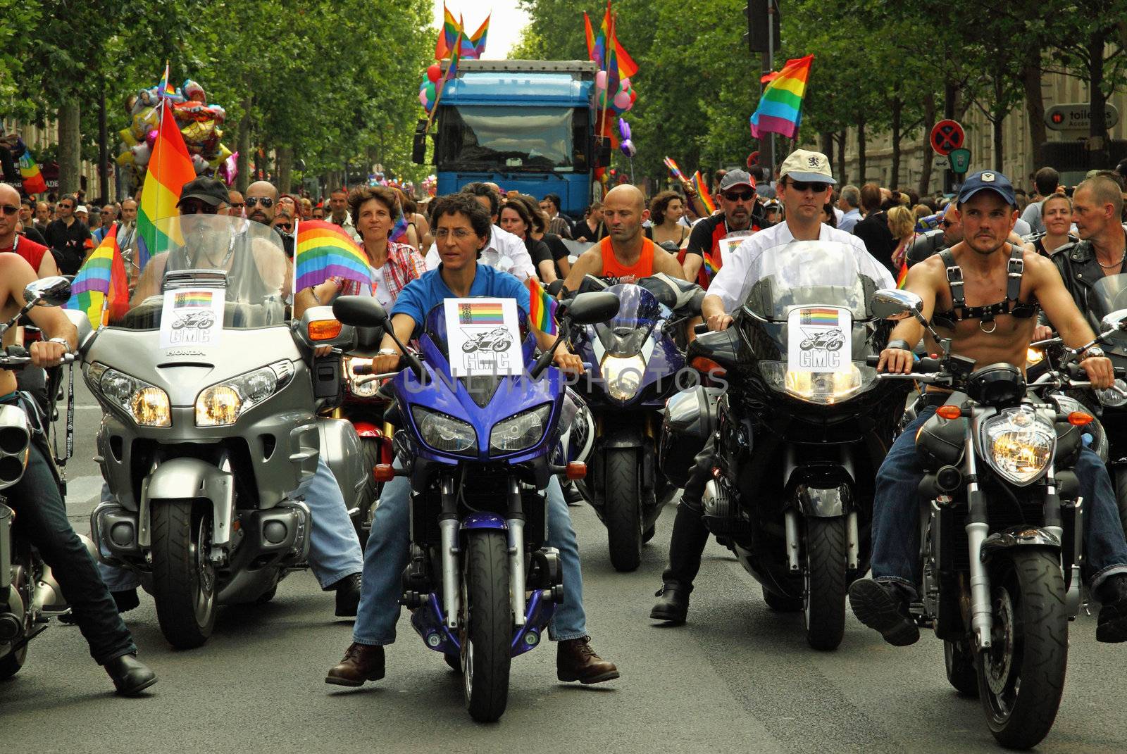 PARIS - JUNE 27: Motorcyclists lead the annual Marche des Fiertes (Gay Pride parade) June 27, 2009 in Paris, France. En route from Montparnasse to Bastille, this year’s event attracted half a million spectators and participants, including guest celebrity Lisa Minelli. 