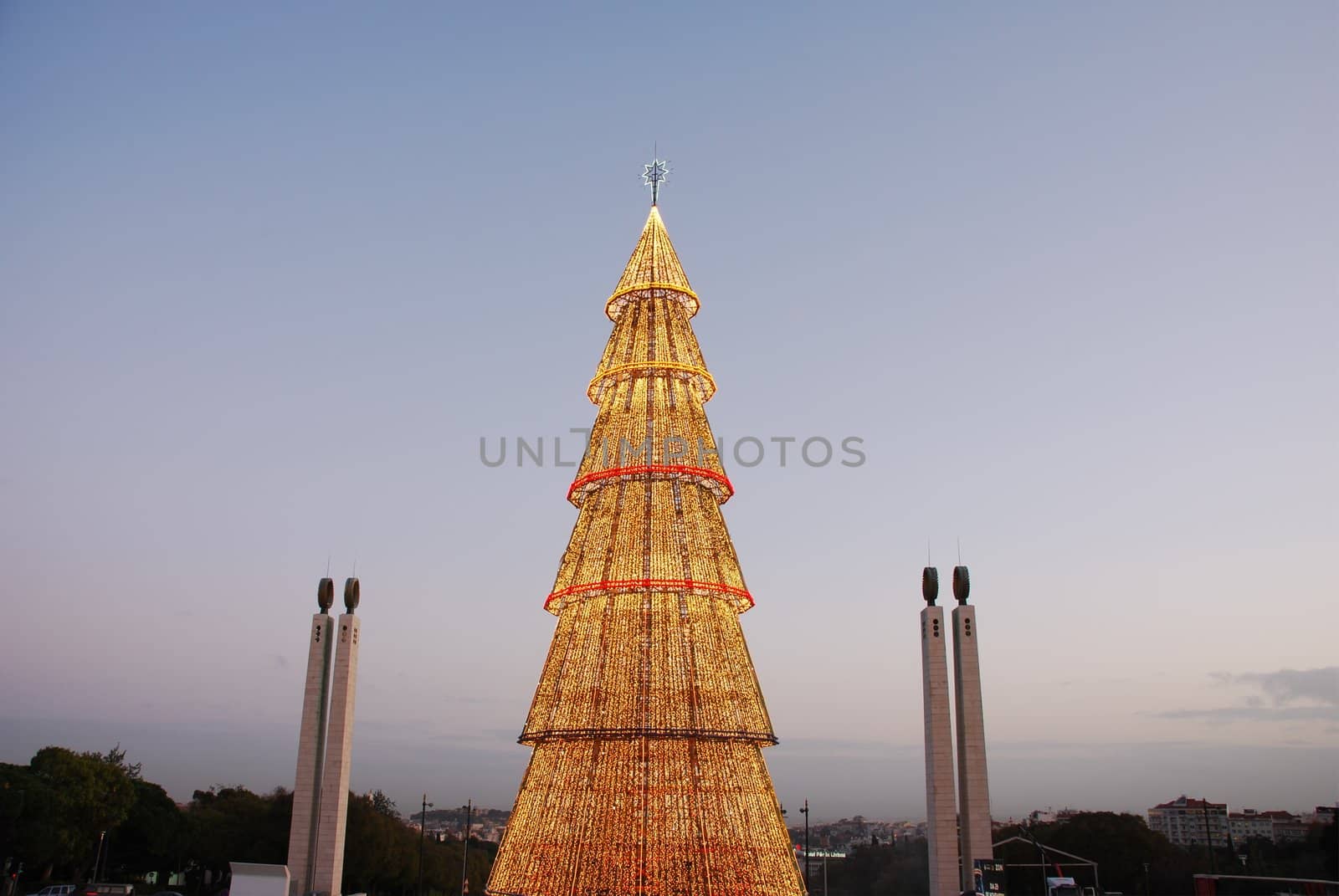 Beautiful tall Christmas tree in Lisbon (at sunset) by luissantos84