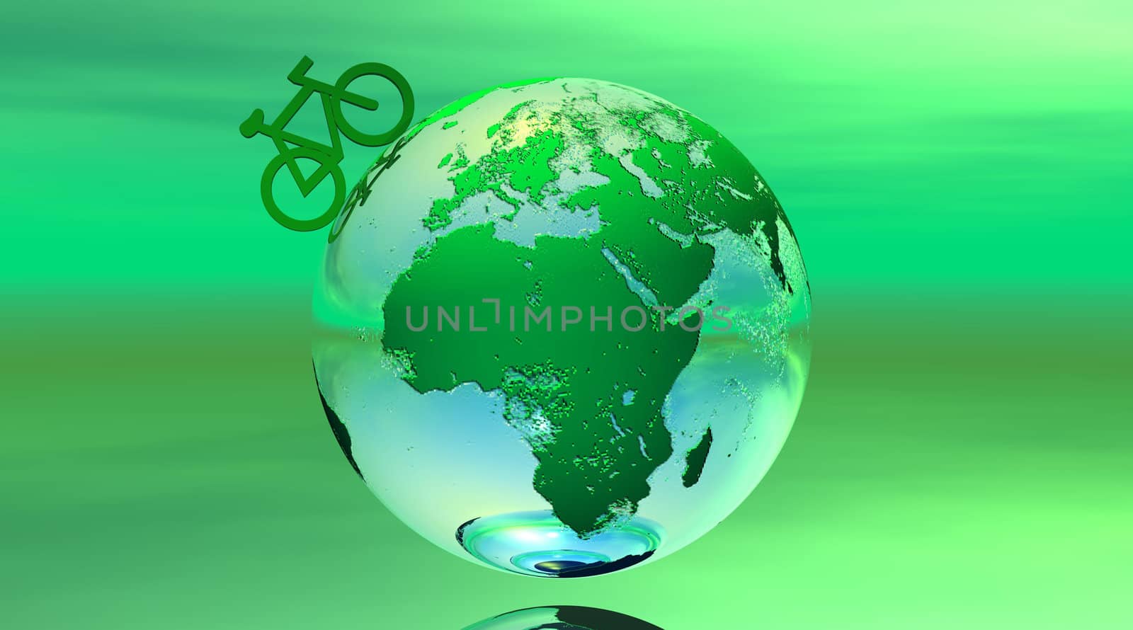 Bicycle on earth in green ecological background