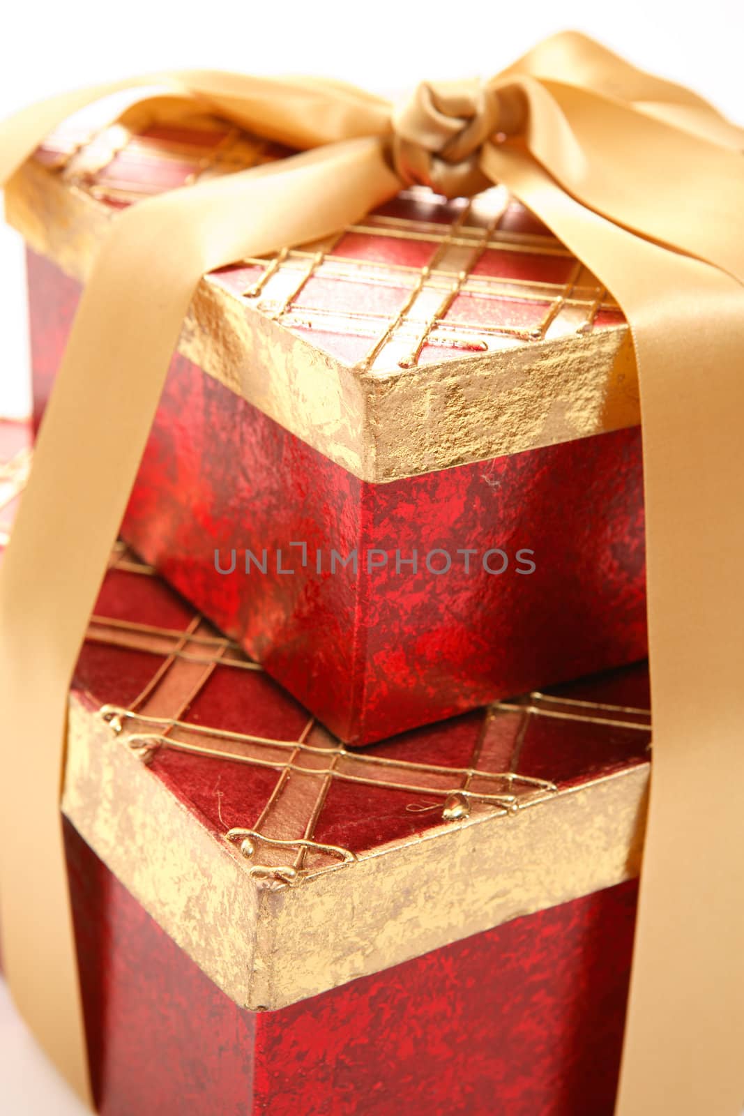 Red and gold gifts closeup with shallow dof.