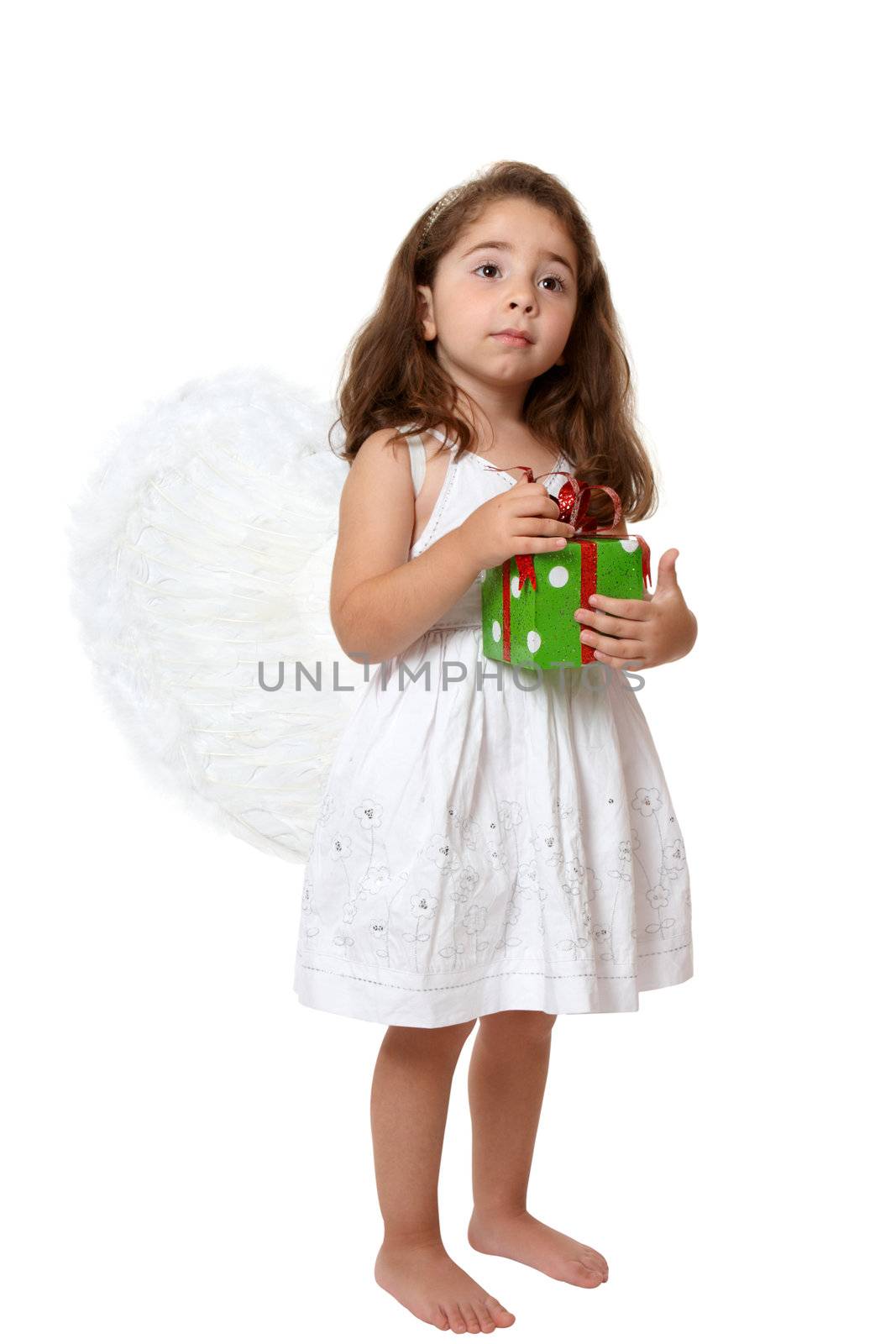 Angel child holding a present by lovleah