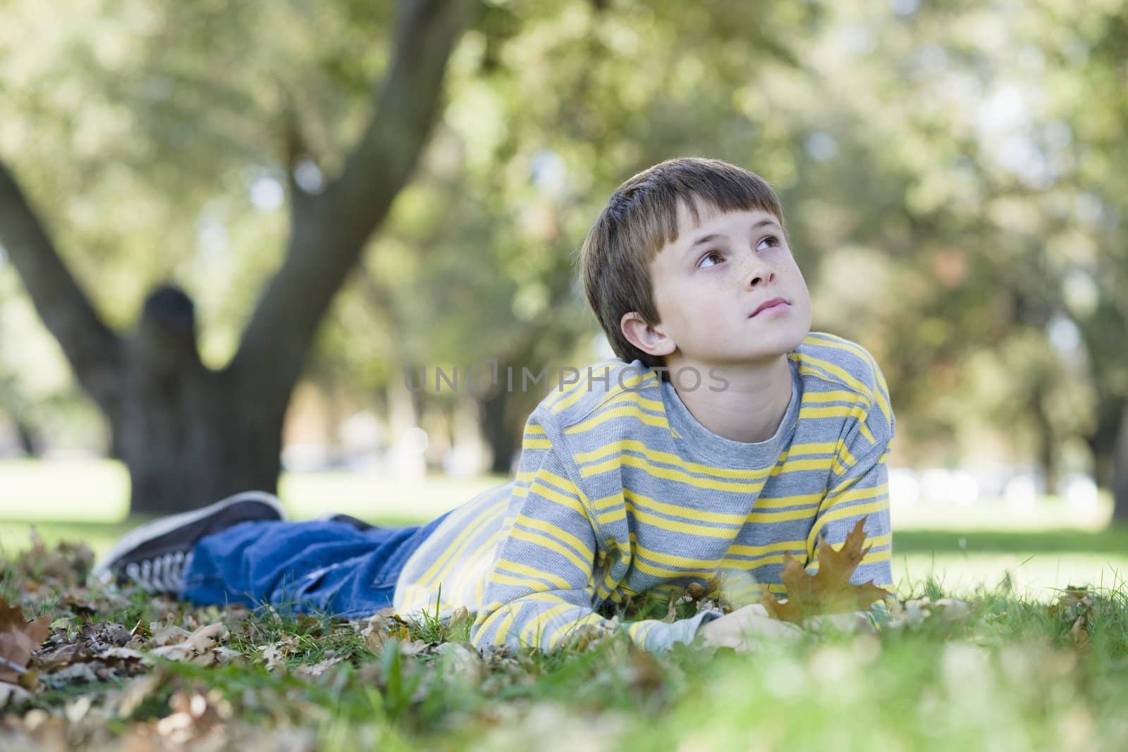 Boy Lying on Grass Looking Up To The Sky