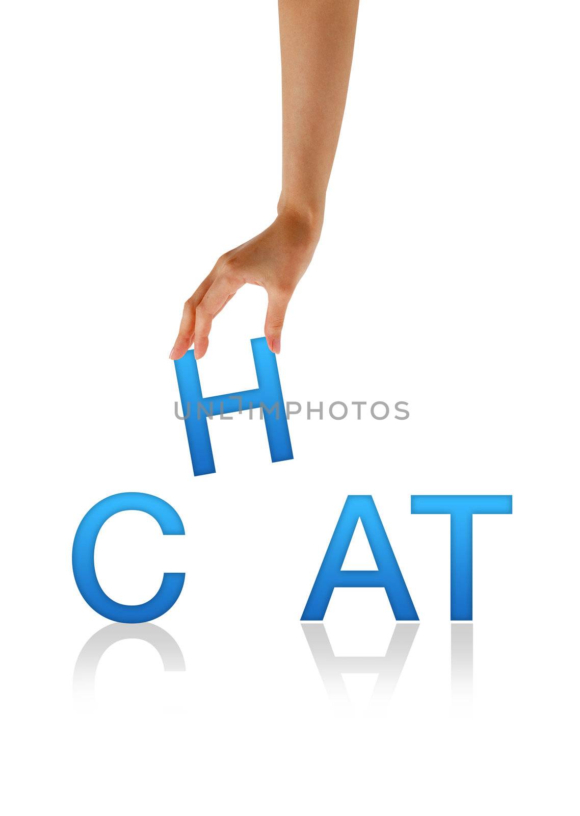 High resolution graphic of a hand holding the letter H from the word Chat.