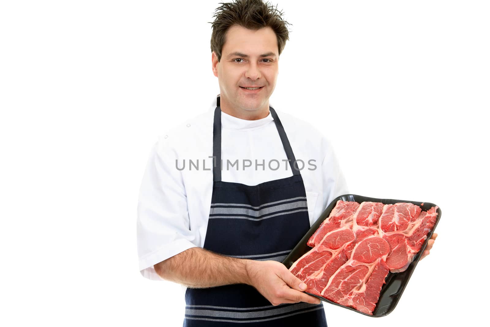 Butcher showcasing steak by lovleah