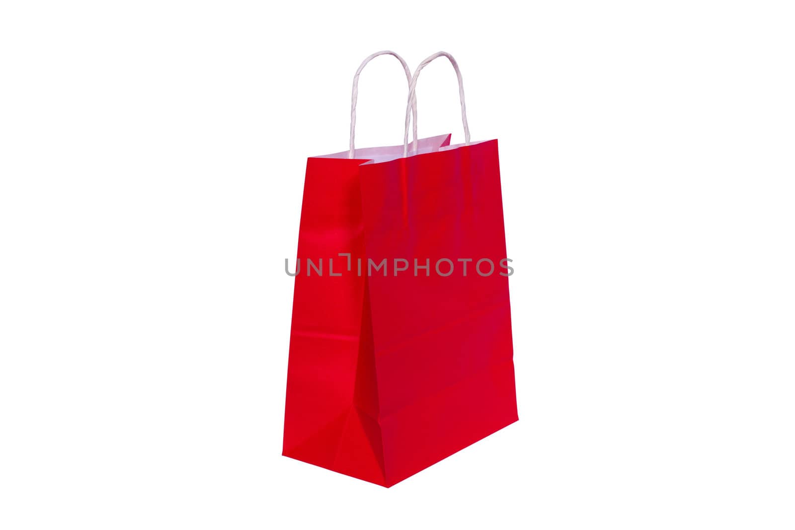 Red paper bag ready for shopping, isolated on white background