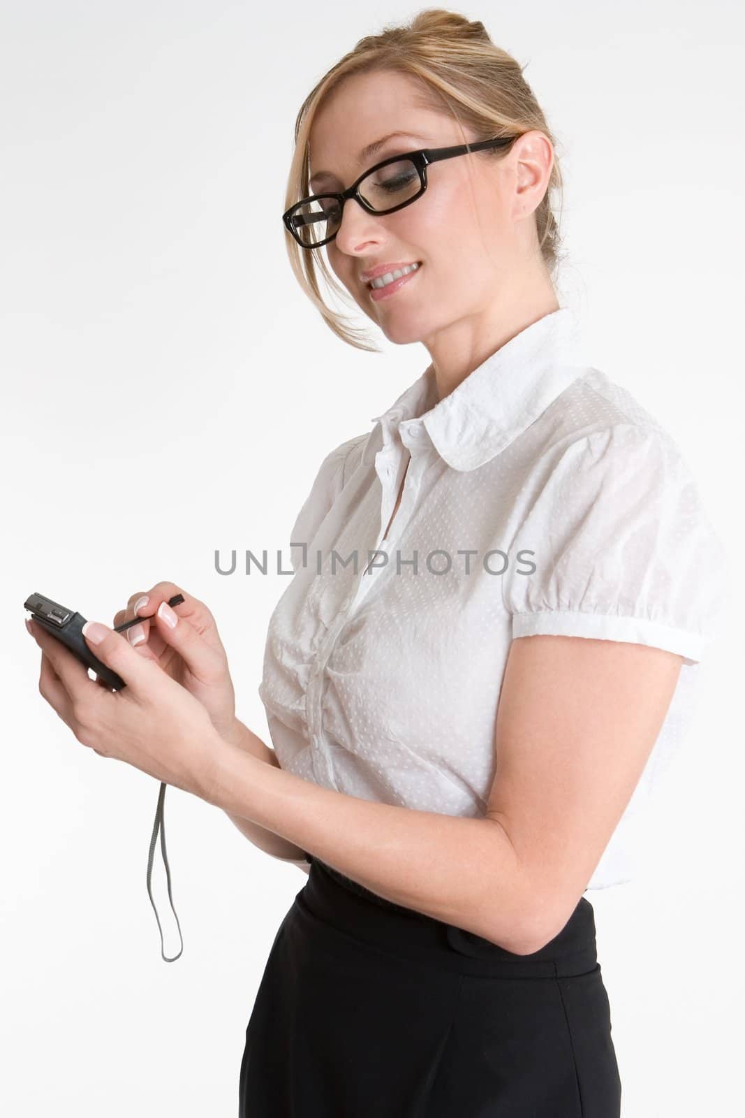 A businesswoman using a pda