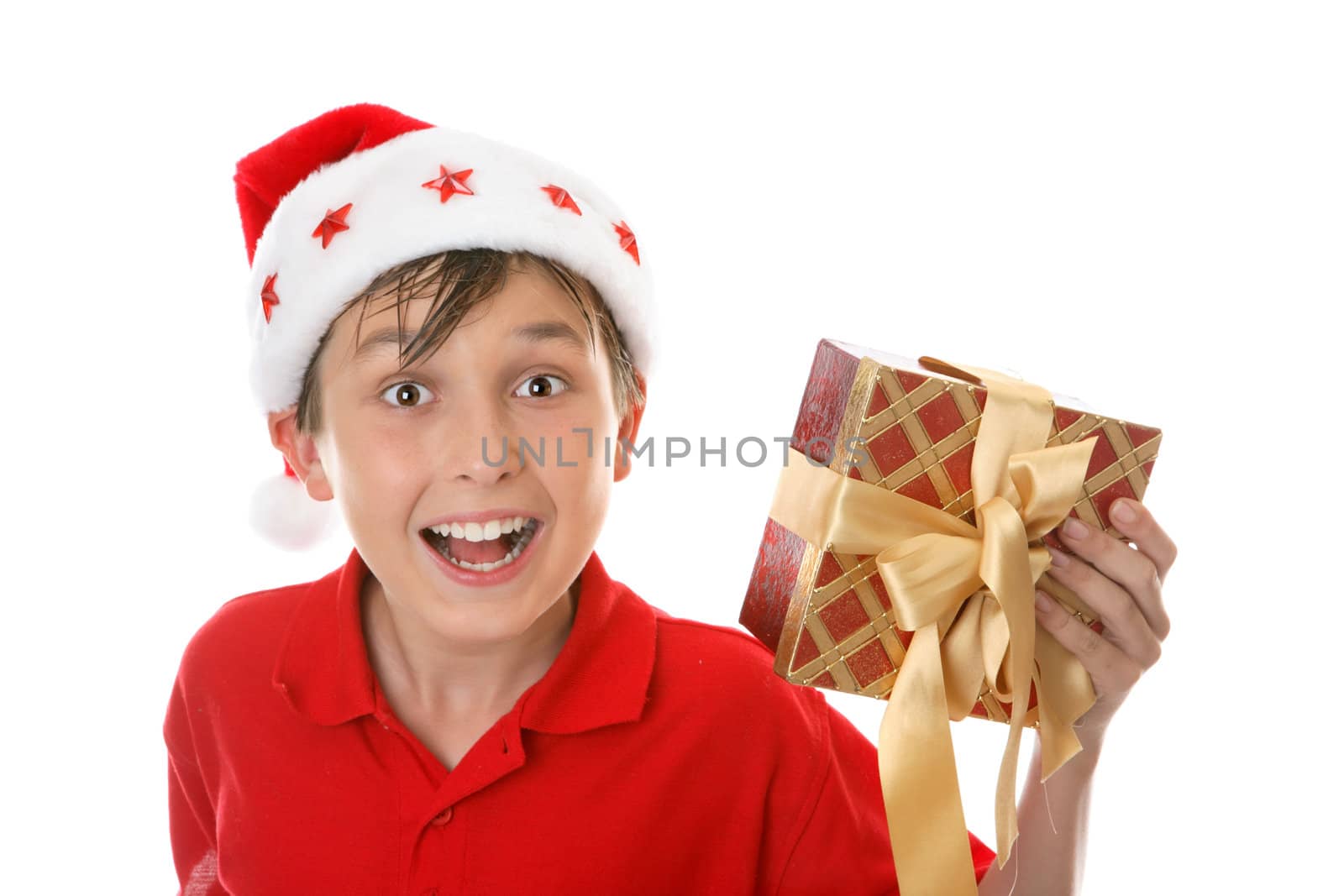 Exuberant child with Christmas gift by lovleah