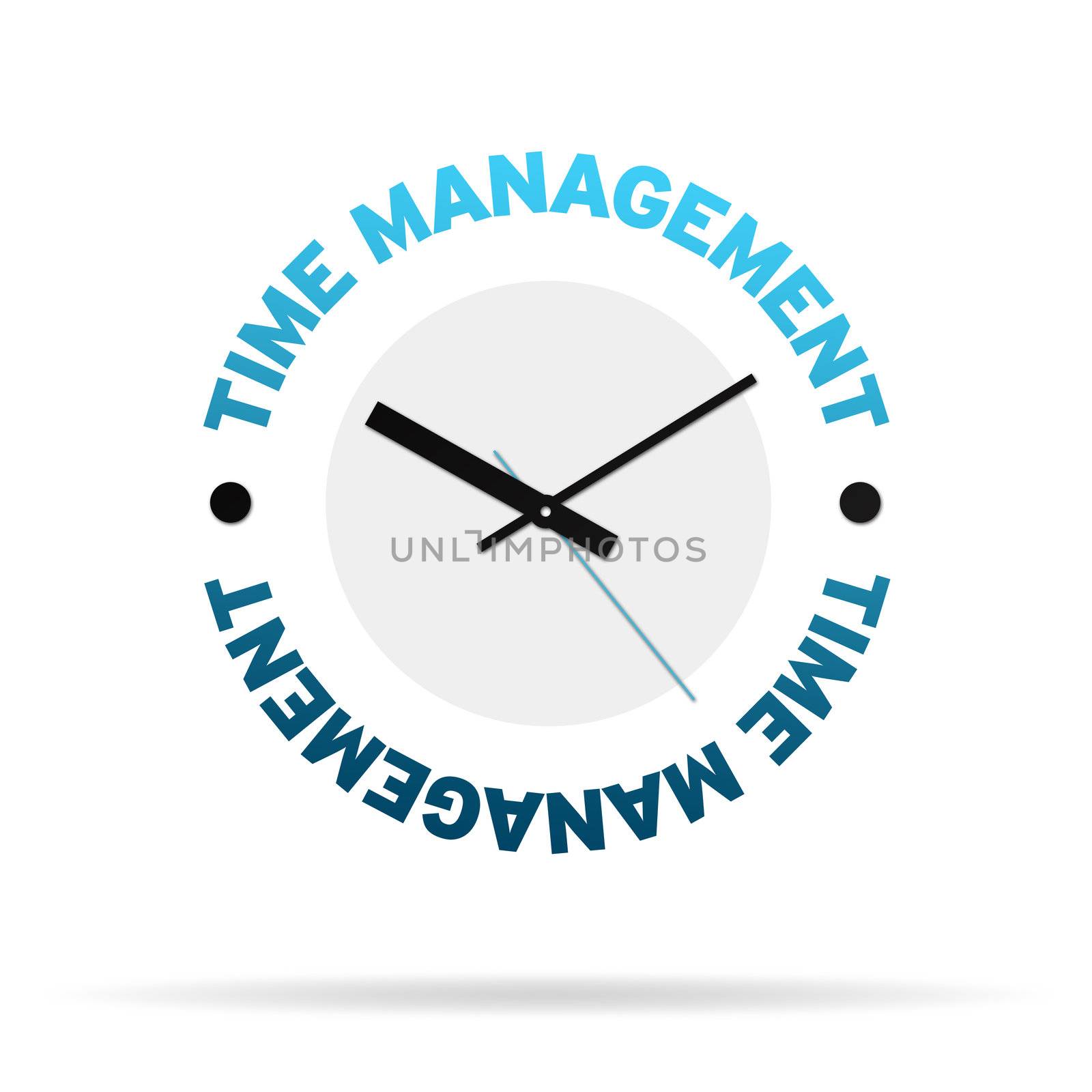 Clock with the words time management on white background.