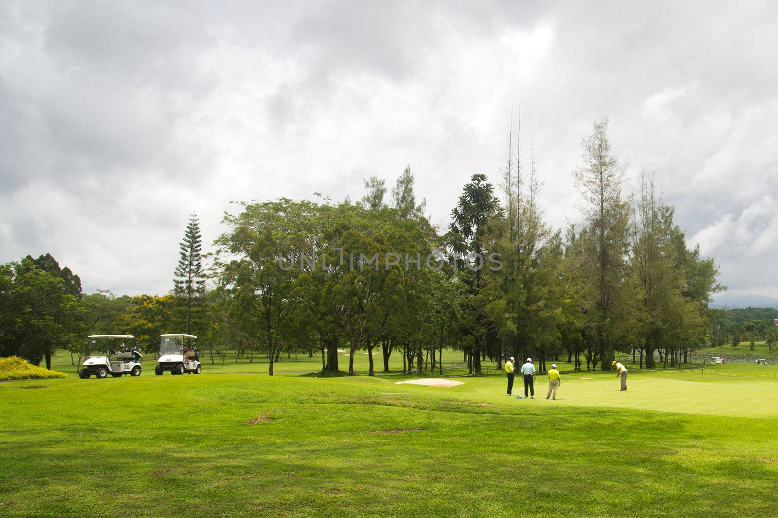 Beautiful golf course landscape with sky and clouds