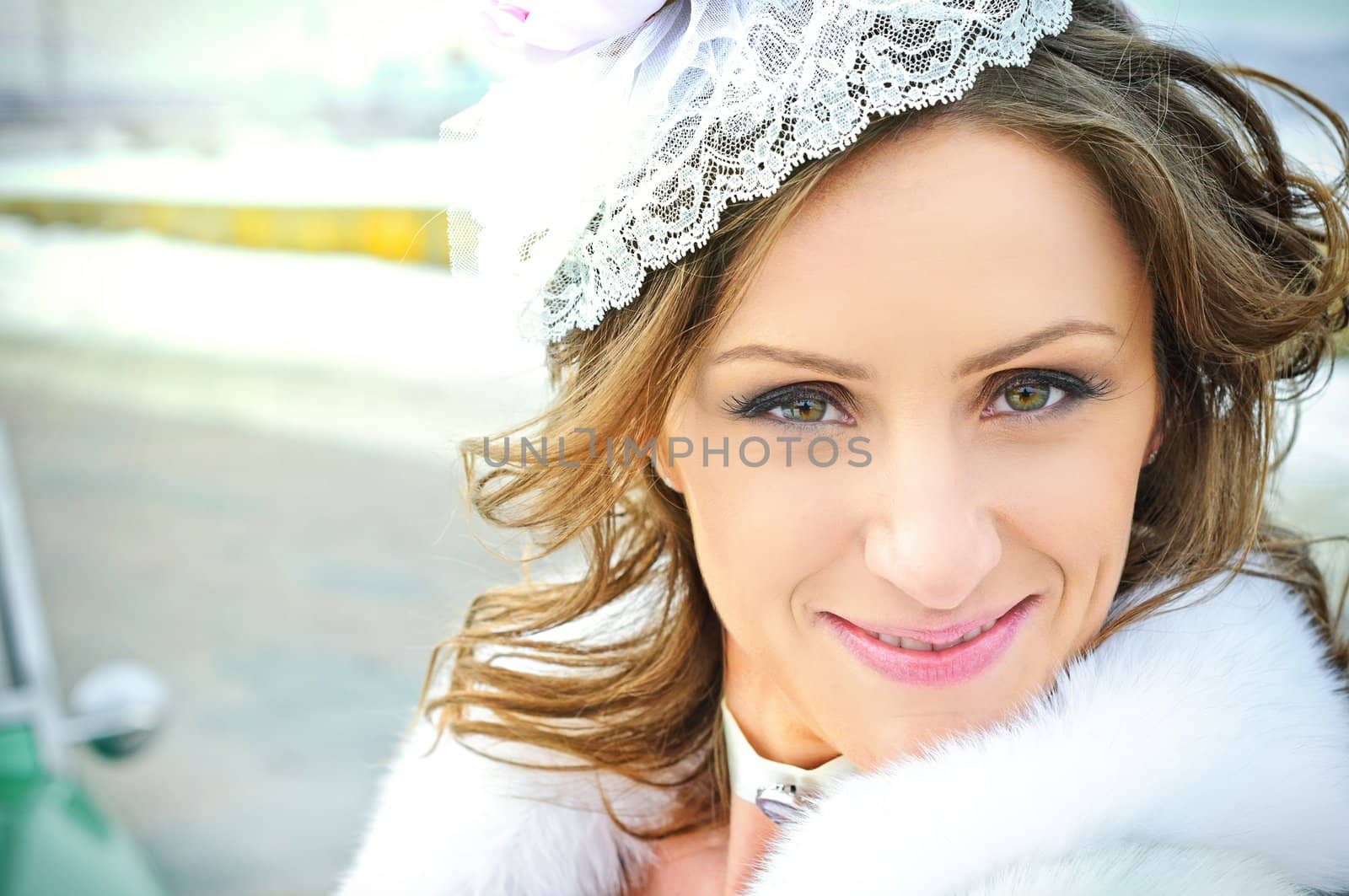 Close-up portrait of a young beautiful bride