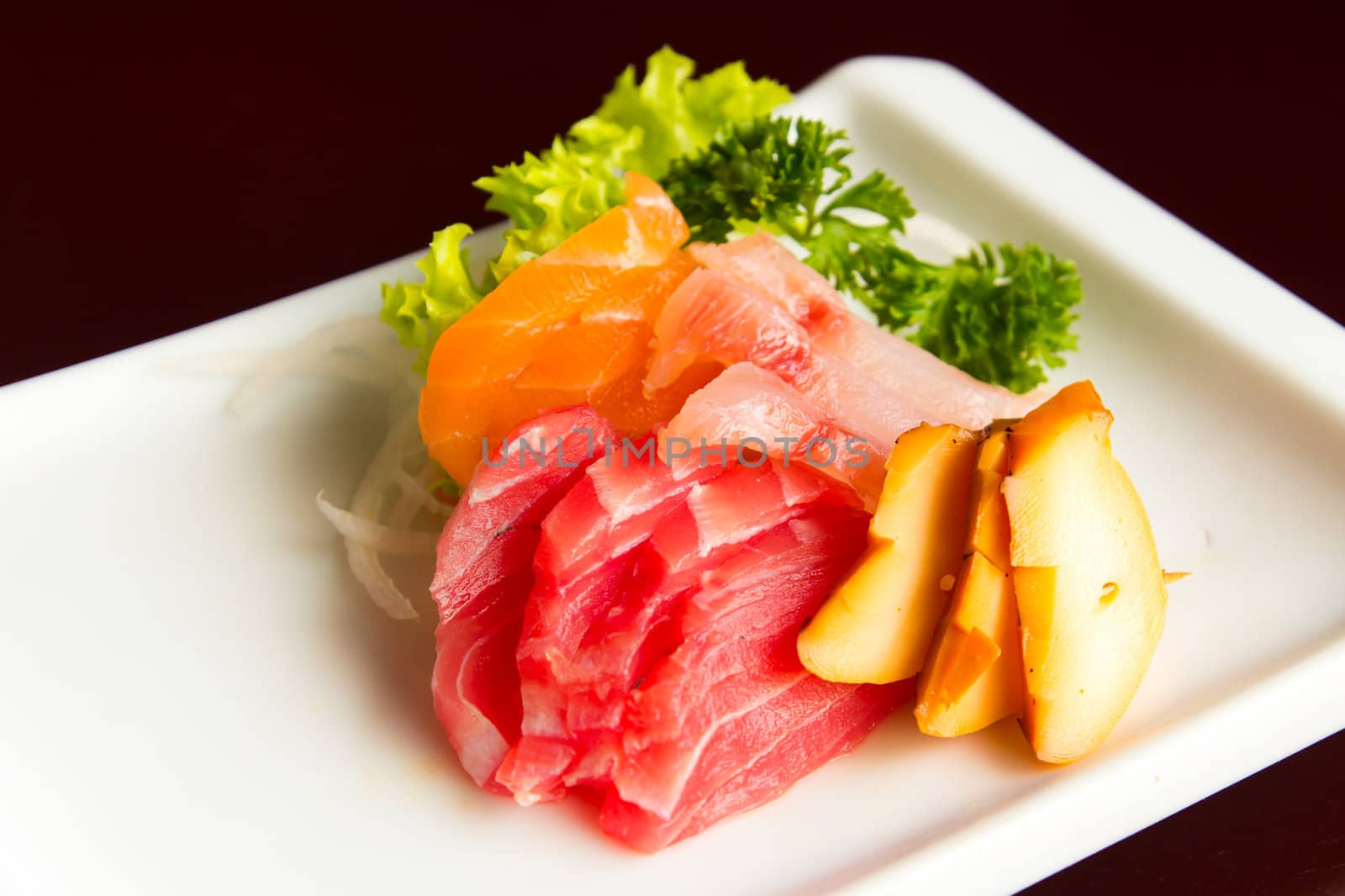 Japanese food sashimi mix with salmon, tuna and octopus