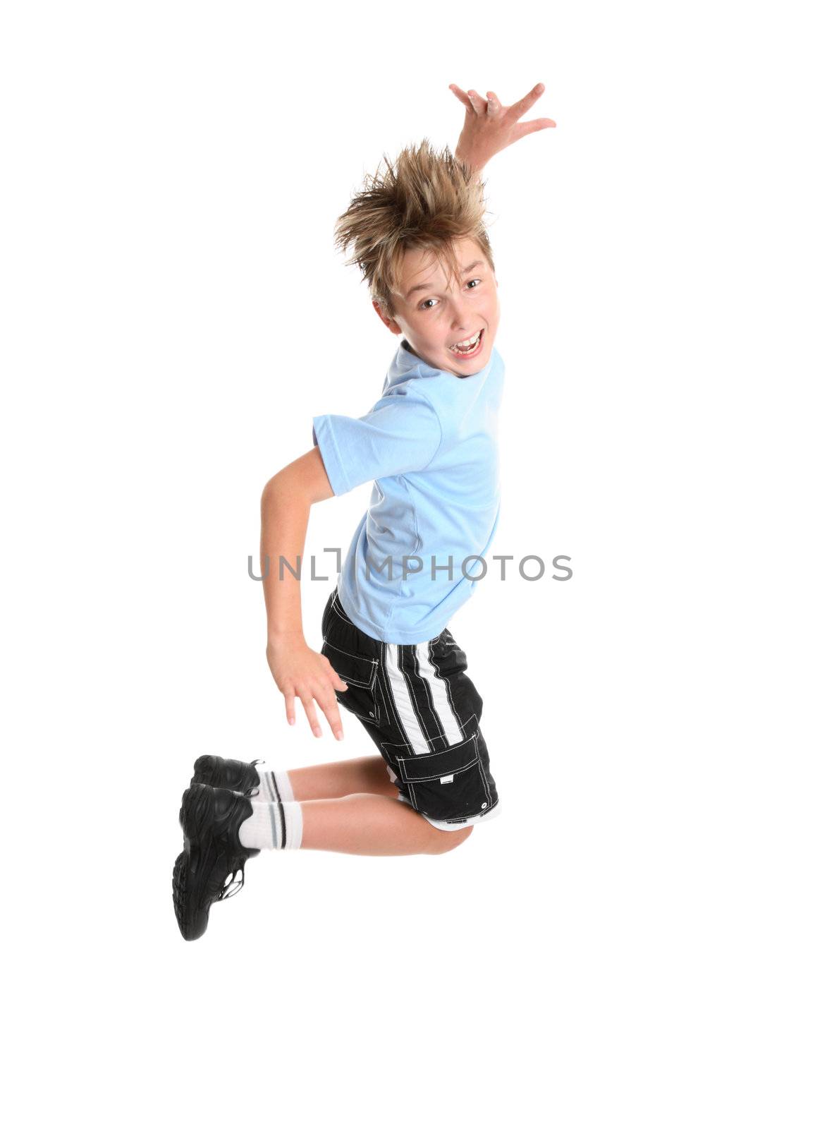 Active boy leaping by lovleah