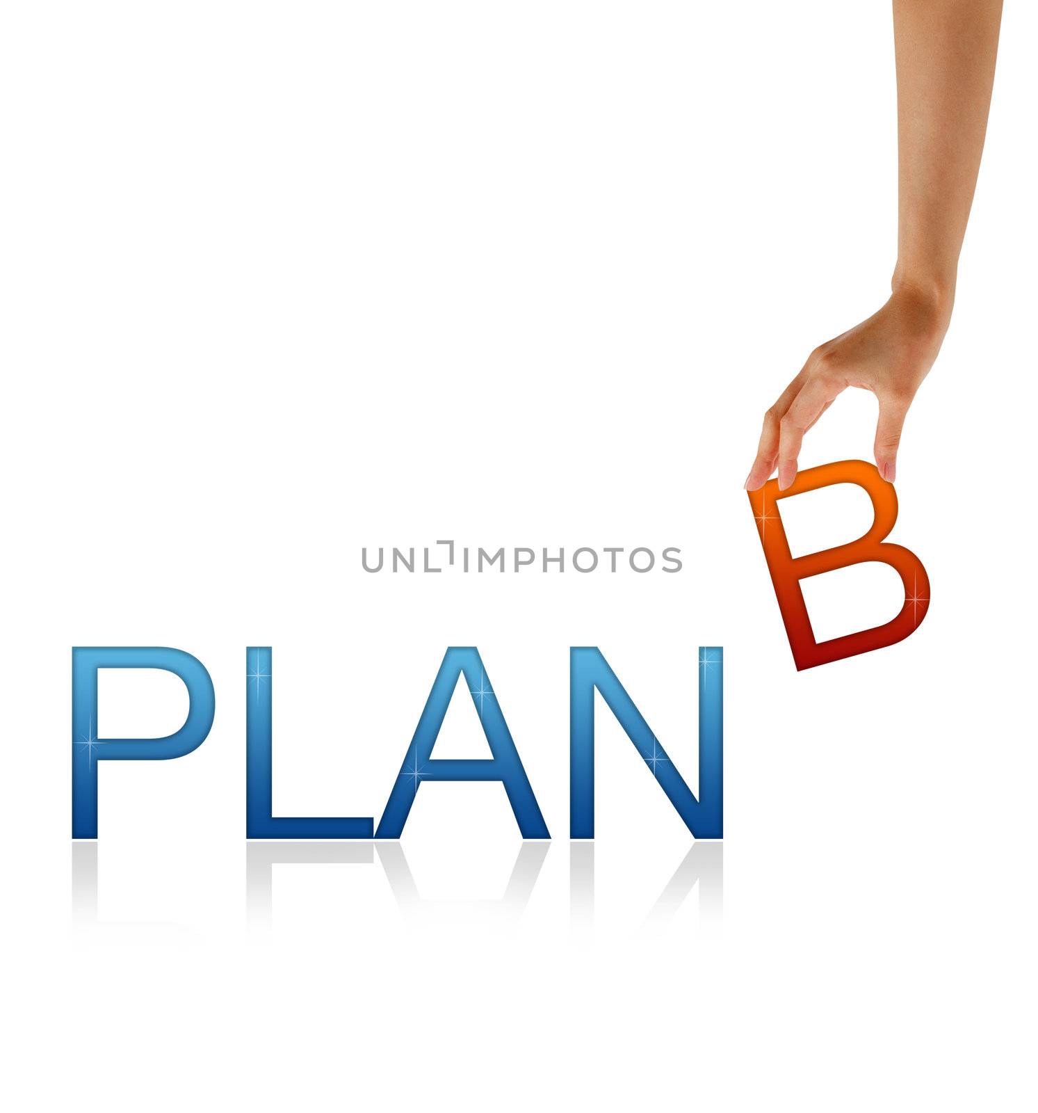 High resolution graphic of a hand holding the letter B from the word Plan B