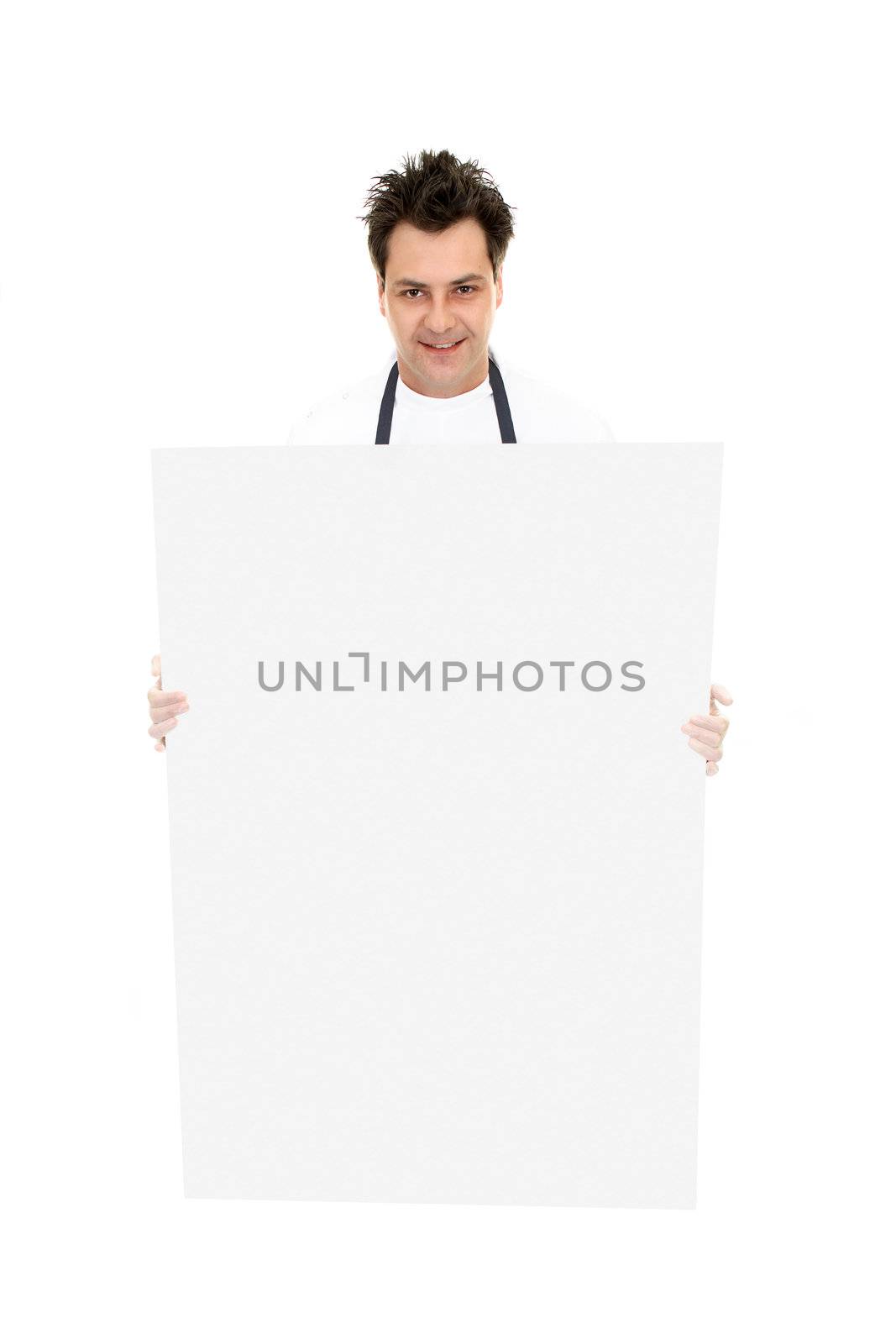 Man carrying a blank sign, message, promotion  or picture.