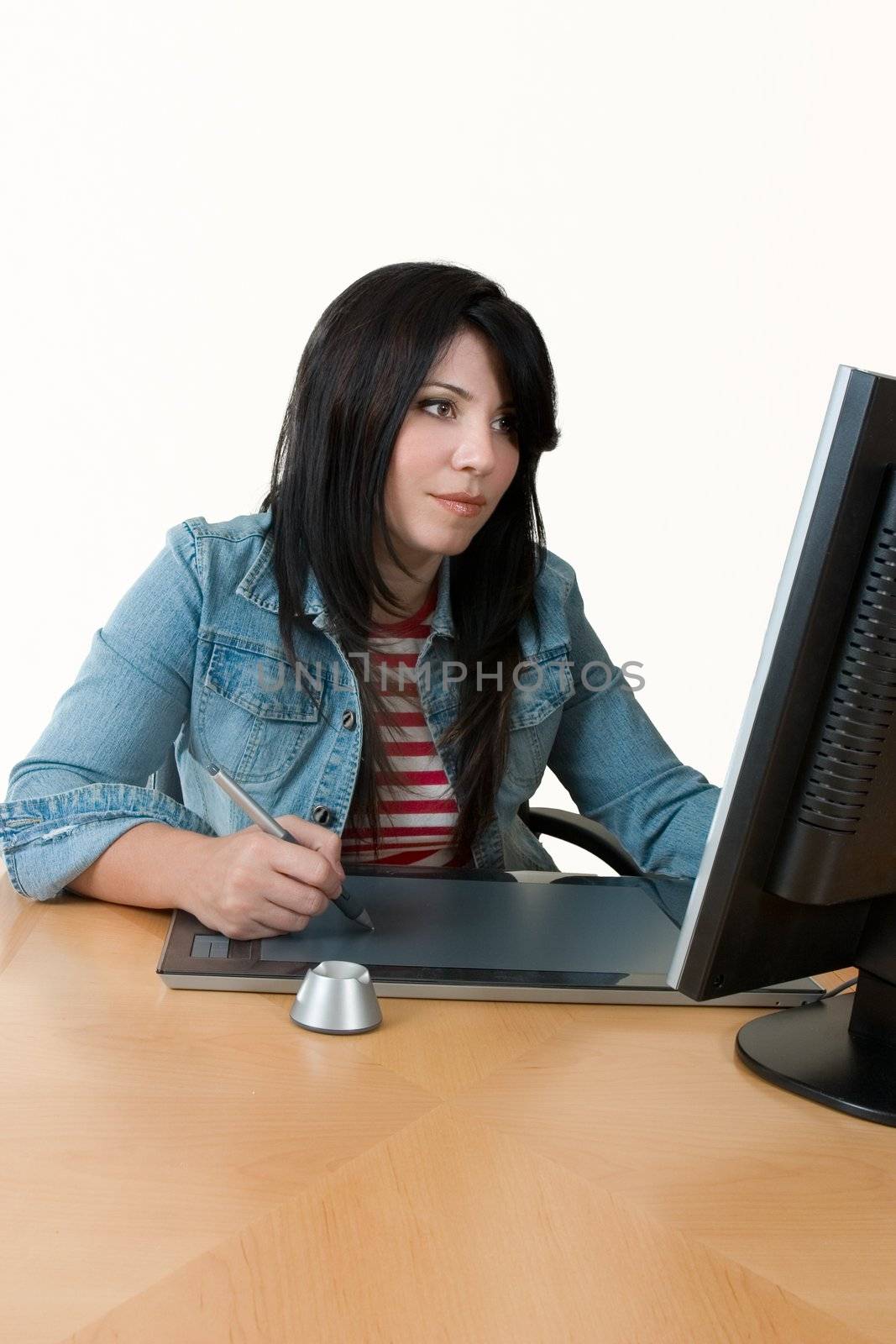 Woman working at computer by lovleah