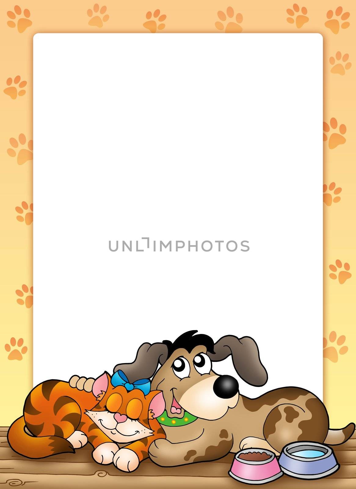 Frame with cute cat and dog - color illustration.