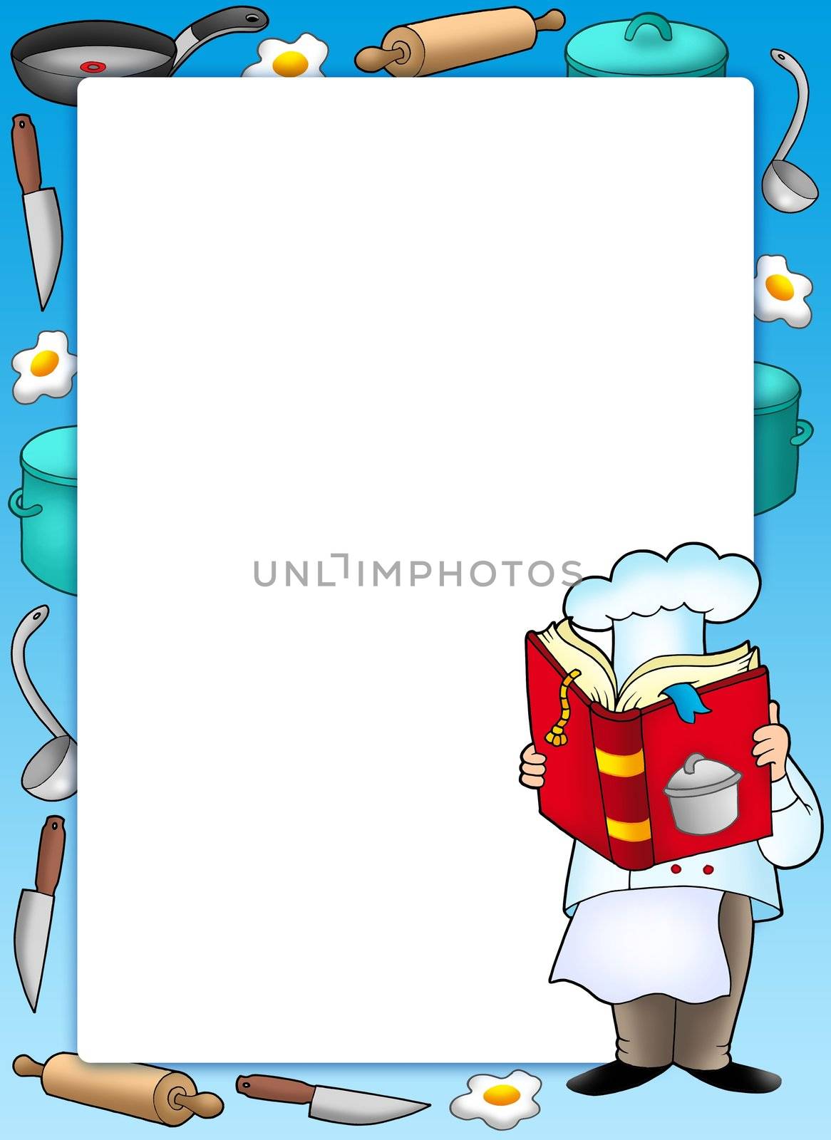 Frame with chef and book - color illustration.