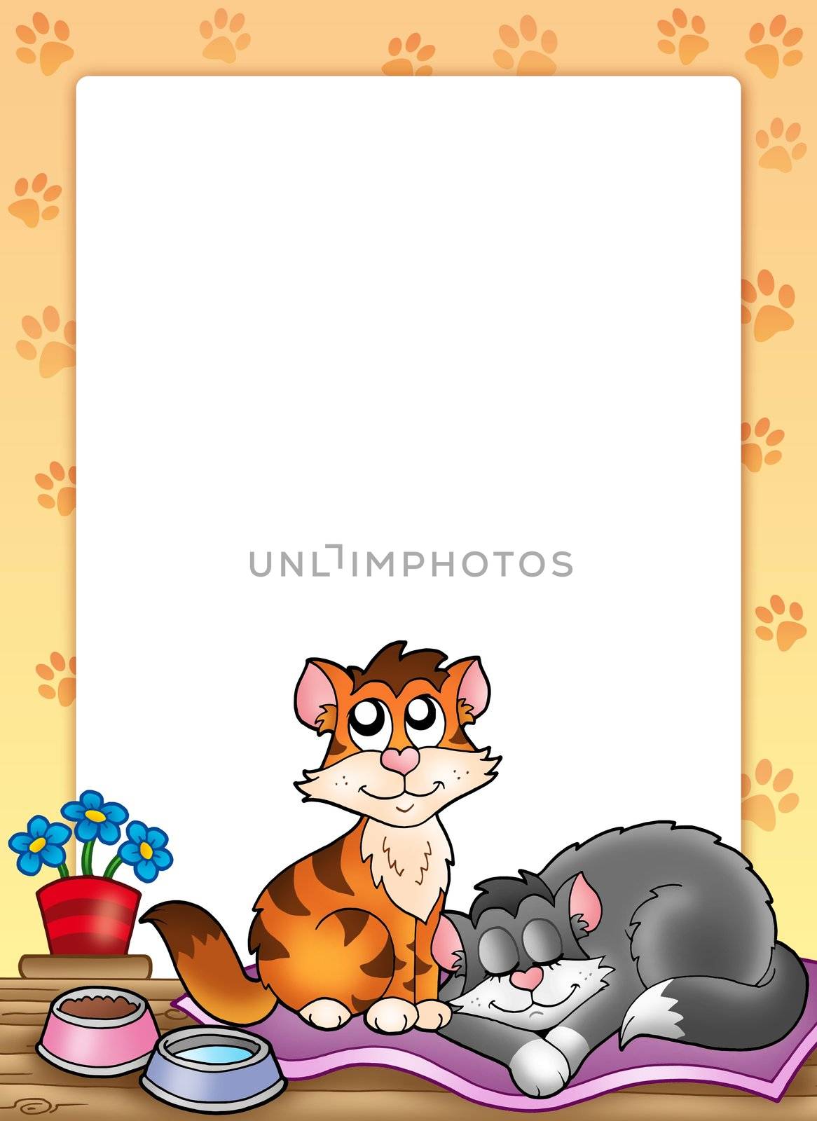 Frame with two cute cats - color illustration.