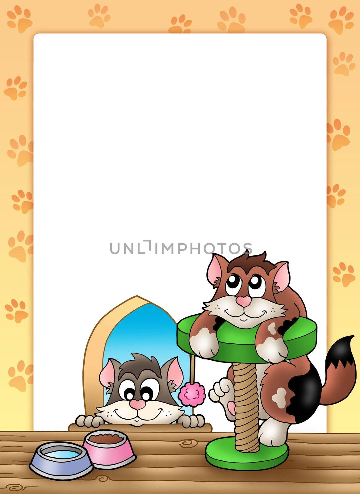 Frame with two smiling cats - color illustration.