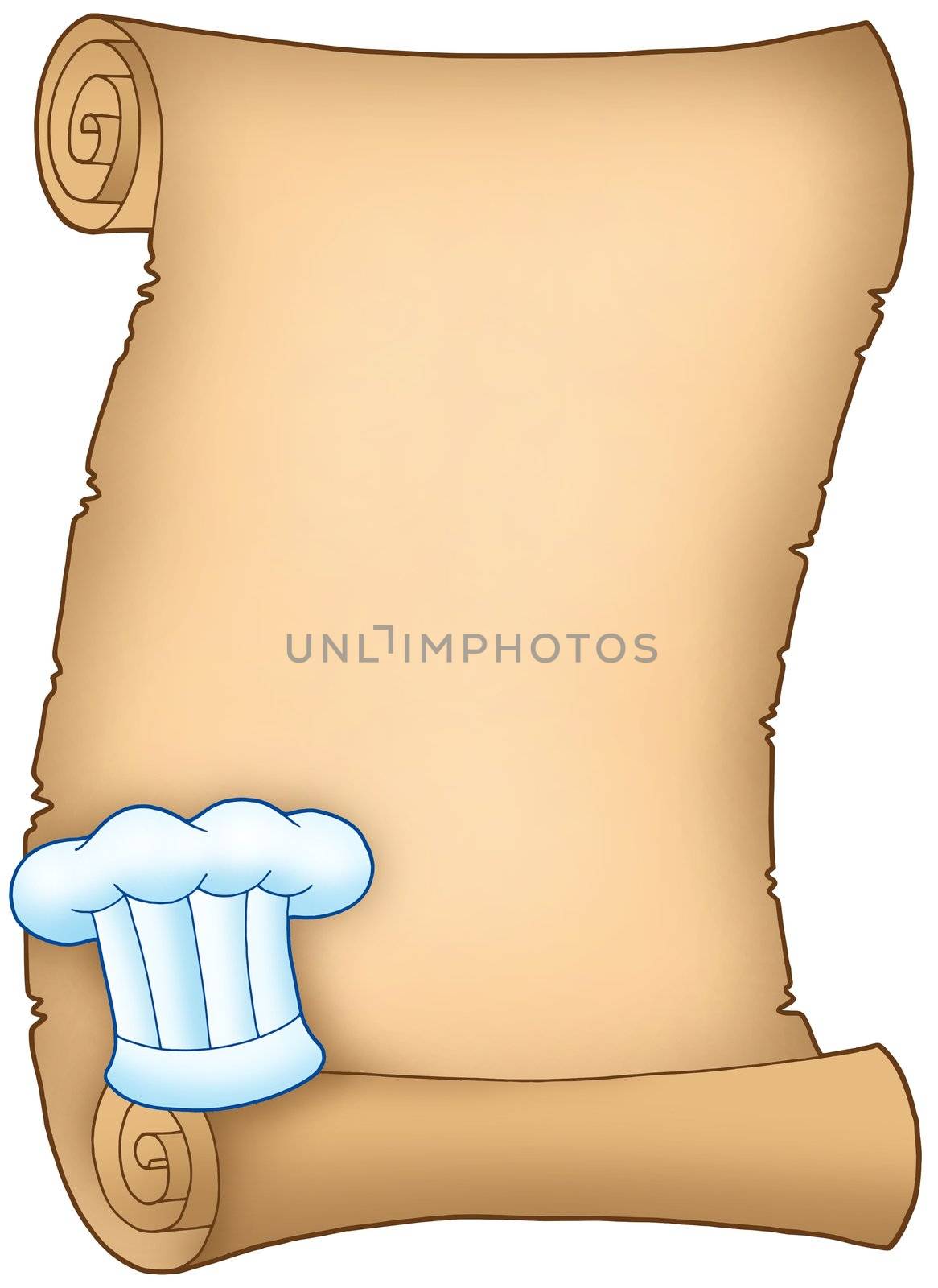 Scroll with chefs hat 2 - color illustration.