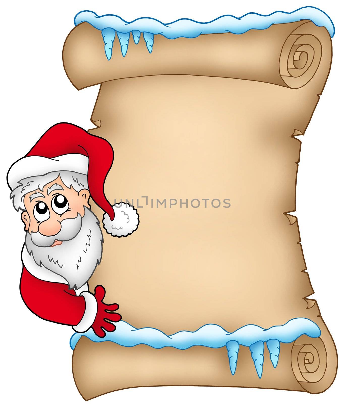 Winter parchment with Santa Claus 1 - color illustration. 