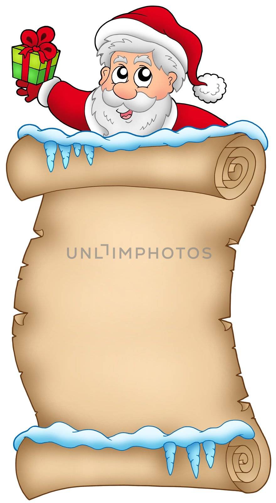 Winter parchment with Santa Claus 2 - color illustration.